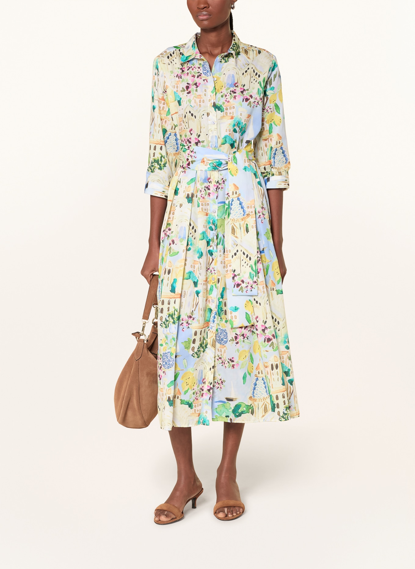 MILANO ITALY Hemdblusenkleid mit 3/4-Arm: HELLBLAU / GELB / GRÜN