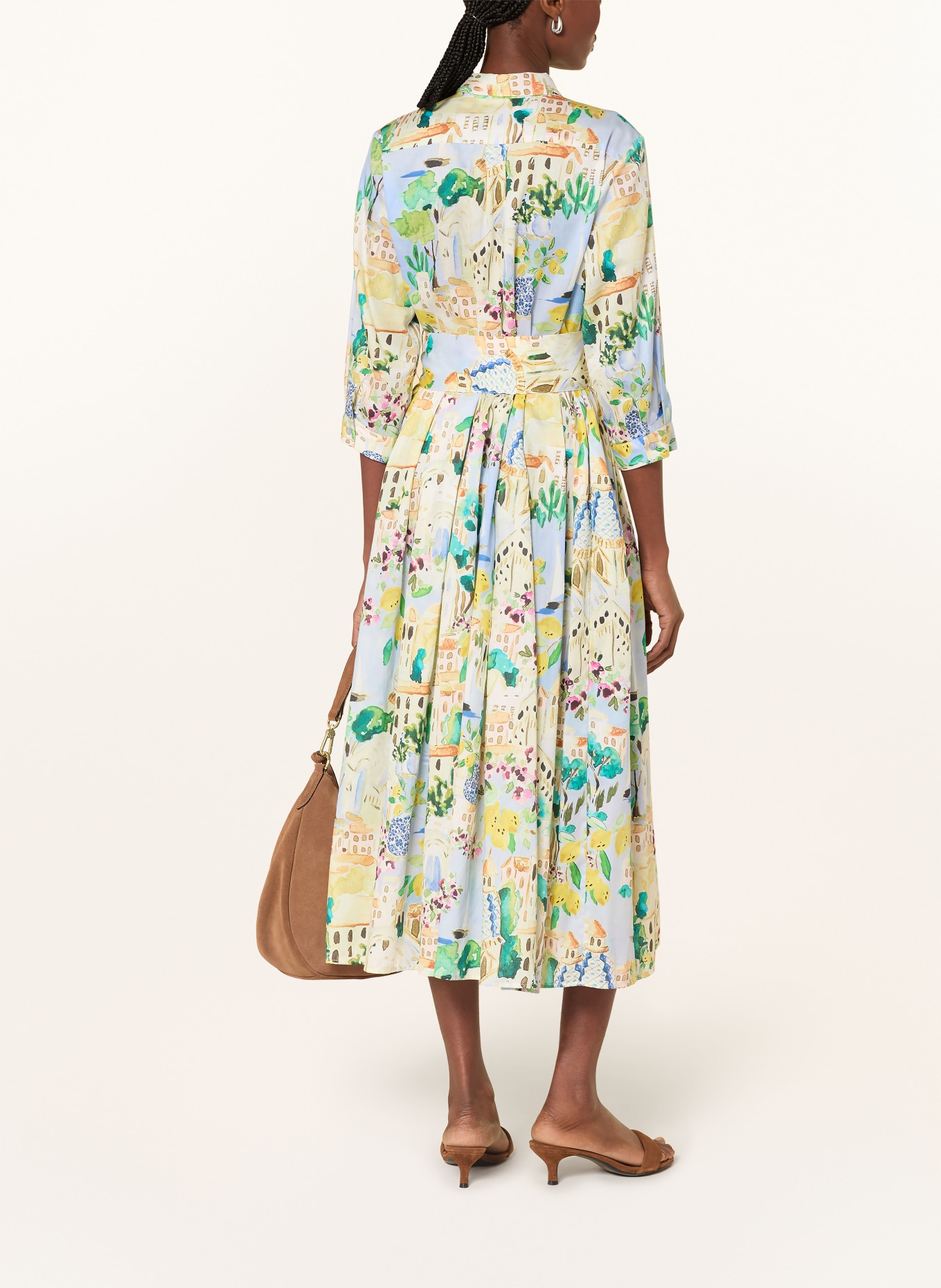 MILANO ITALY Hemdblusenkleid mit 3/4-Arm: HELLBLAU / GELB / GRÜN