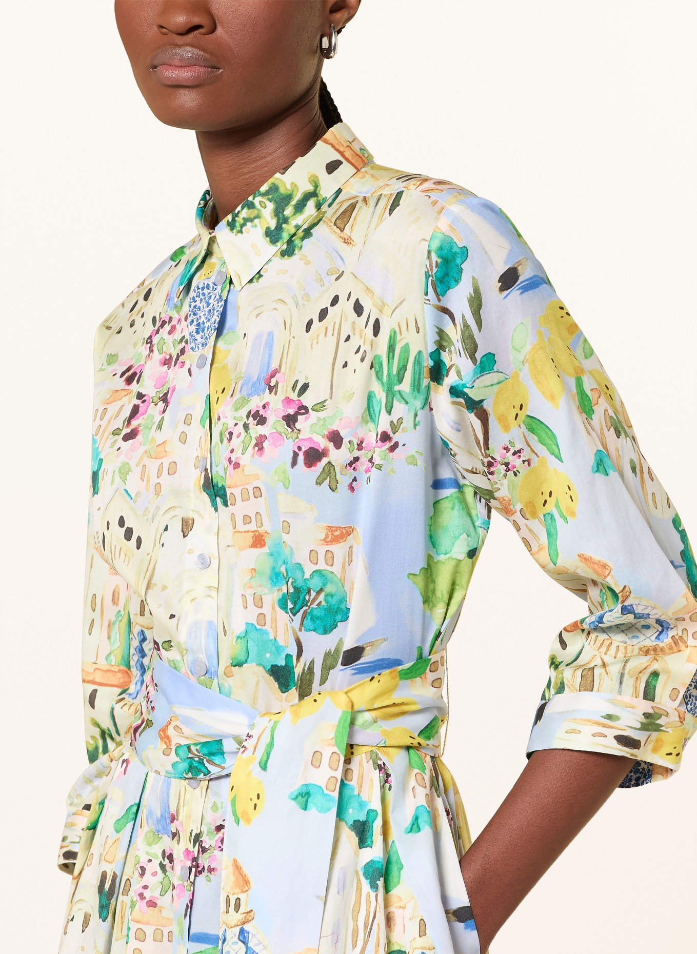 MILANO ITALY Hemdblusenkleid mit 3/4-Arm: HELLBLAU / GELB / GRÜN