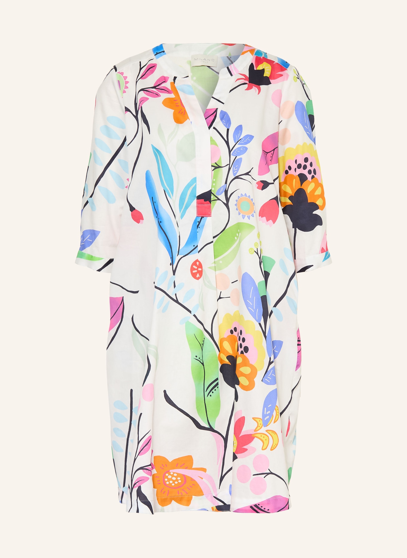 MILANO ITALY Sukienka z rękawami 3/4: BIAŁY / MOCNORÓŻOWY / ZIELONY