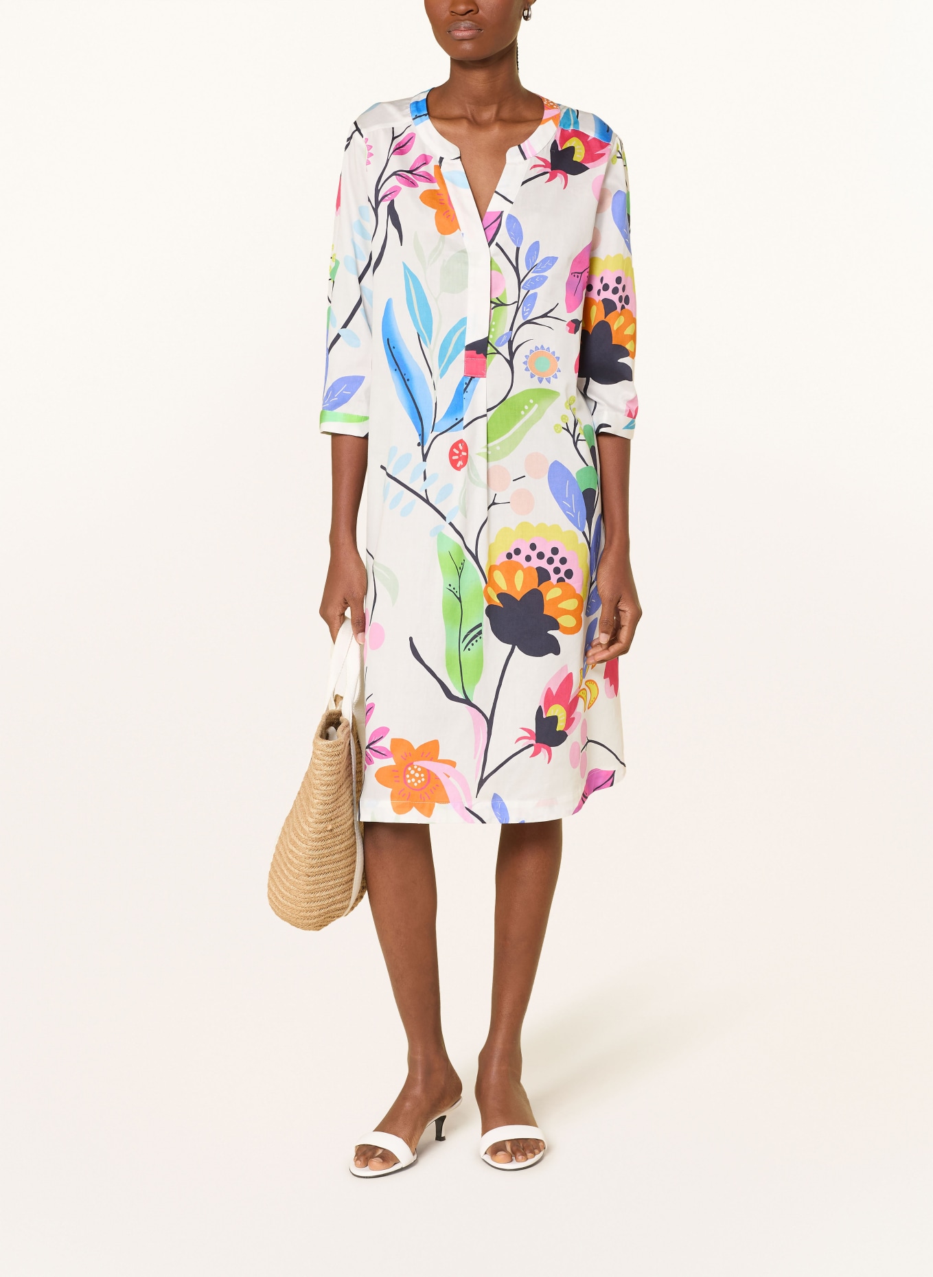 MILANO ITALY Sukienka z rękawami 3/4: BIAŁY / MOCNORÓŻOWY / ZIELONY