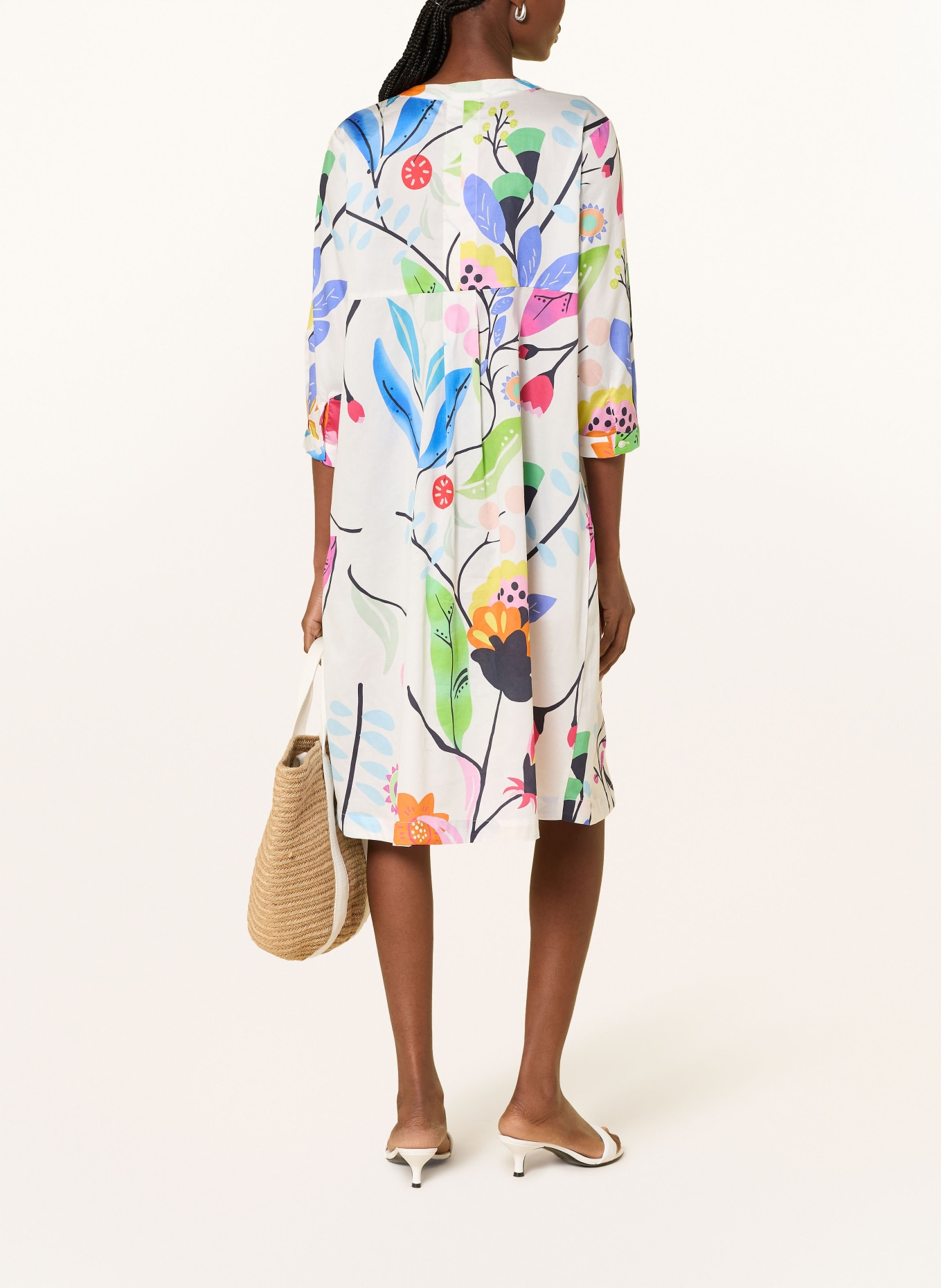 MILANO ITALY Sukienka z rękawami 3/4: BIAŁY / MOCNORÓŻOWY / ZIELONY