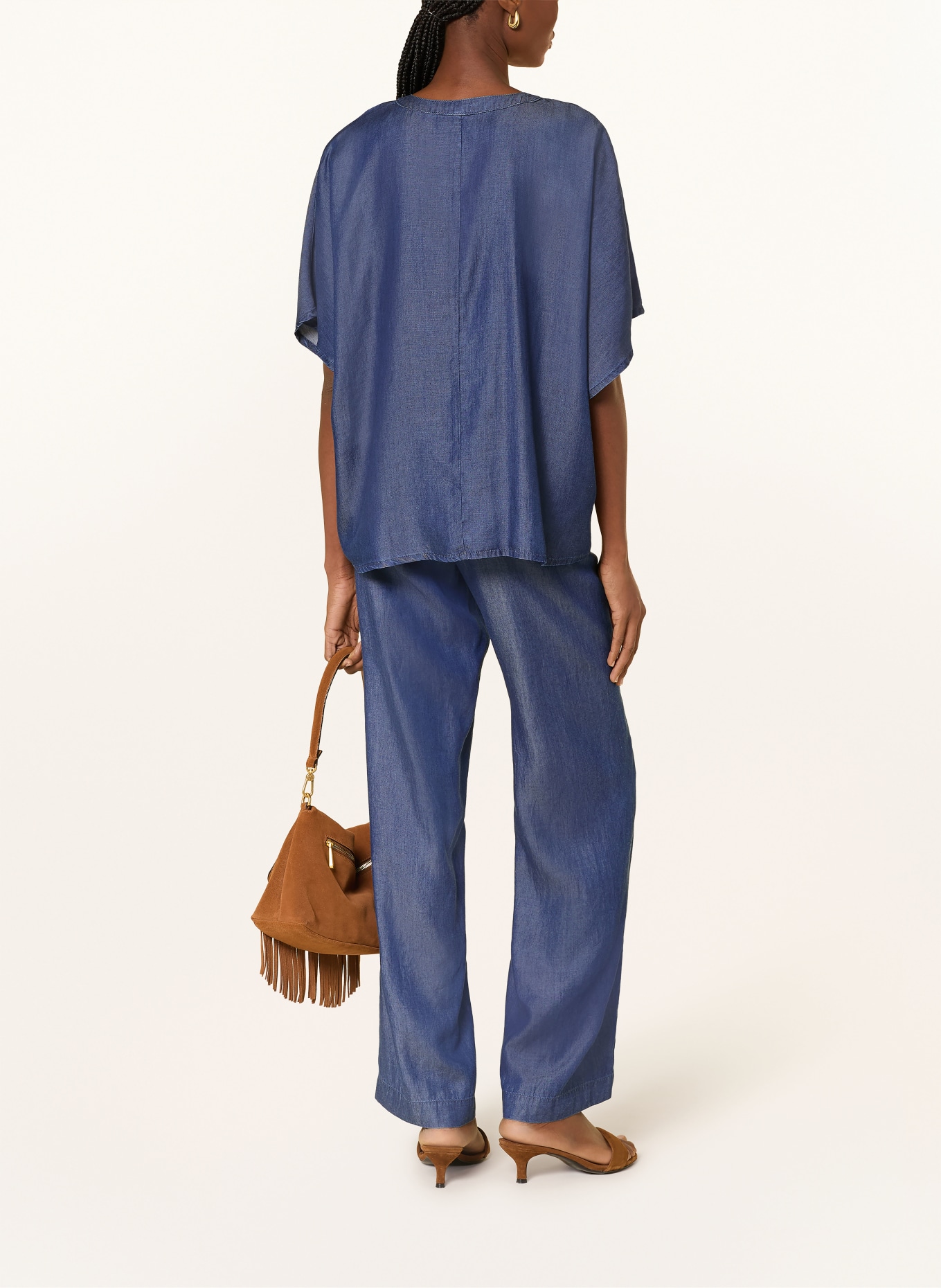 MILANO ITALY Bluse in Jeansoptik mit Rüschen: DUNKELBLAU