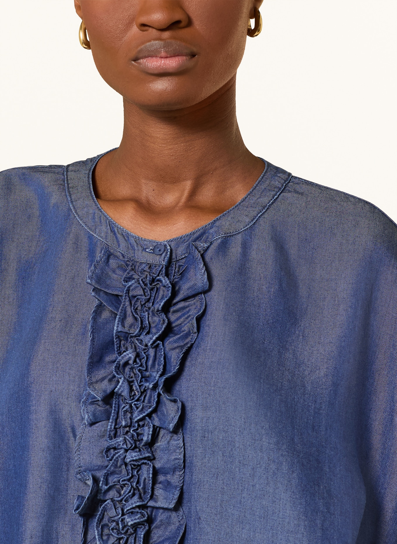 MILANO ITALY Bluse in Jeansoptik mit Rüschen: DUNKELBLAU
