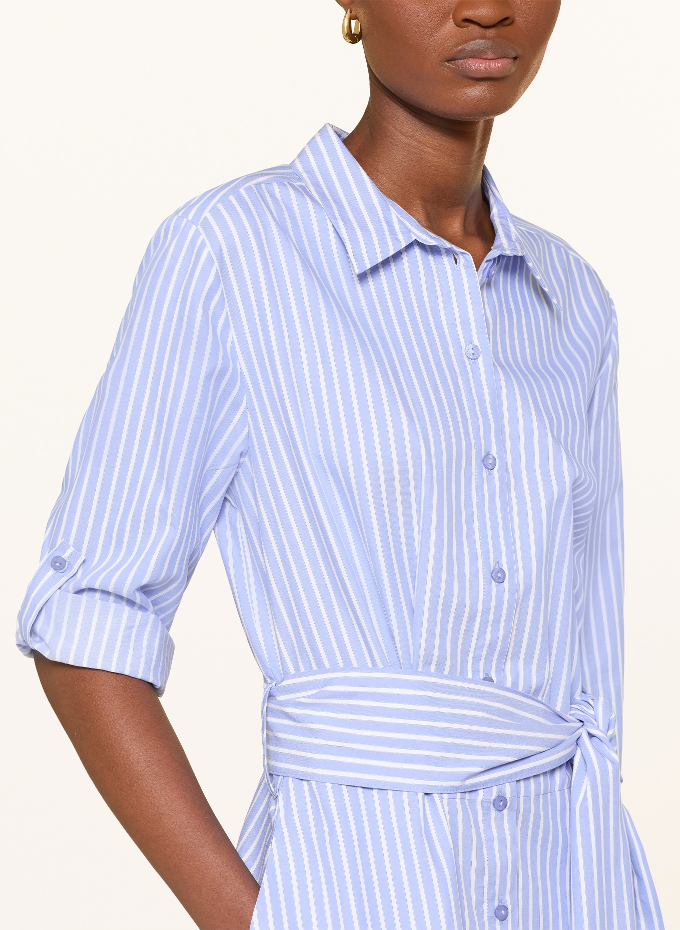 MILANO ITALY Hemdblusenkleid mit 3/4-Arm: HELLBLAU / WEISS