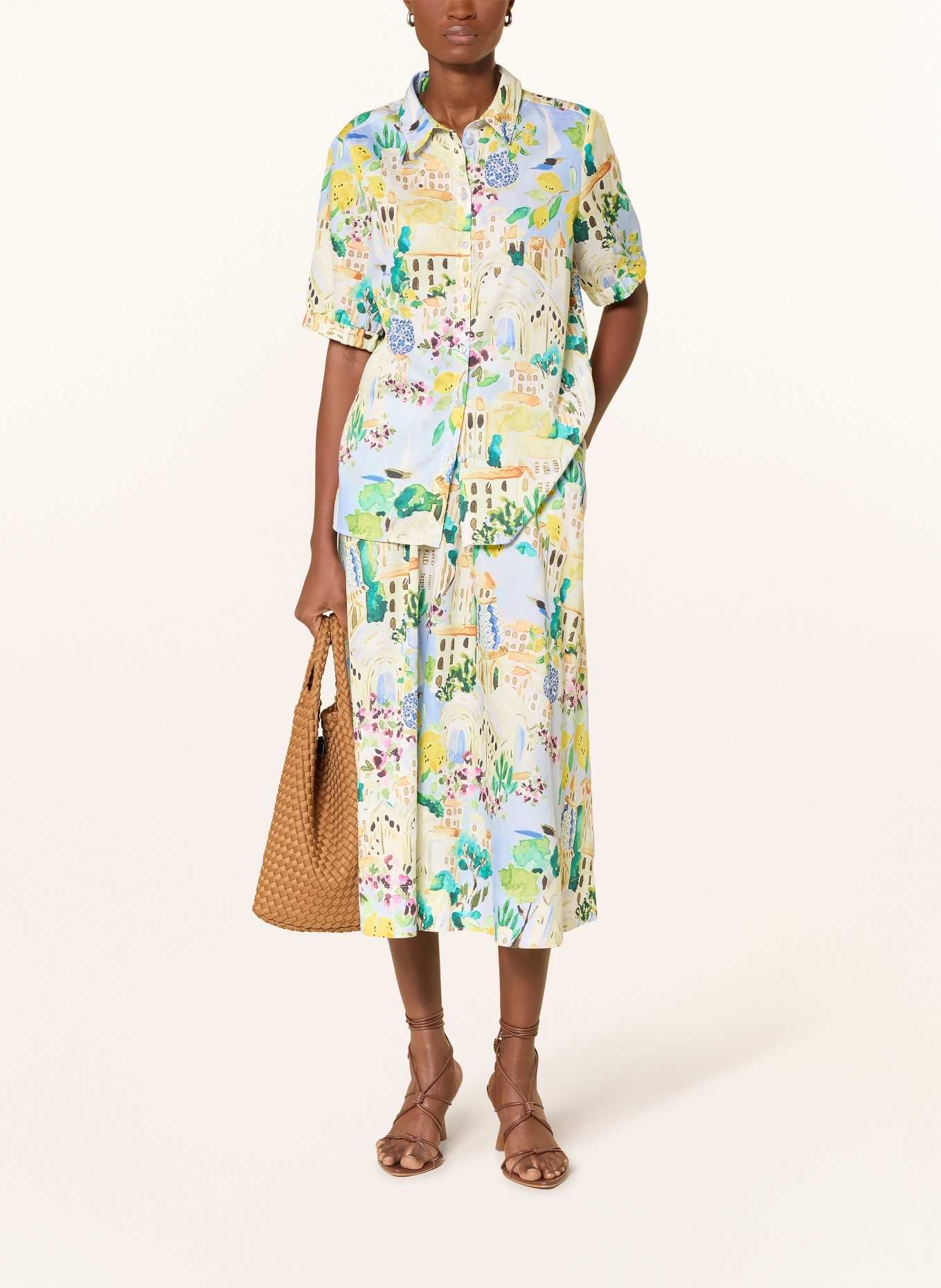 MILANO ITALY overhemdblouse: LICHTBLAUW / GEEL / GROEN