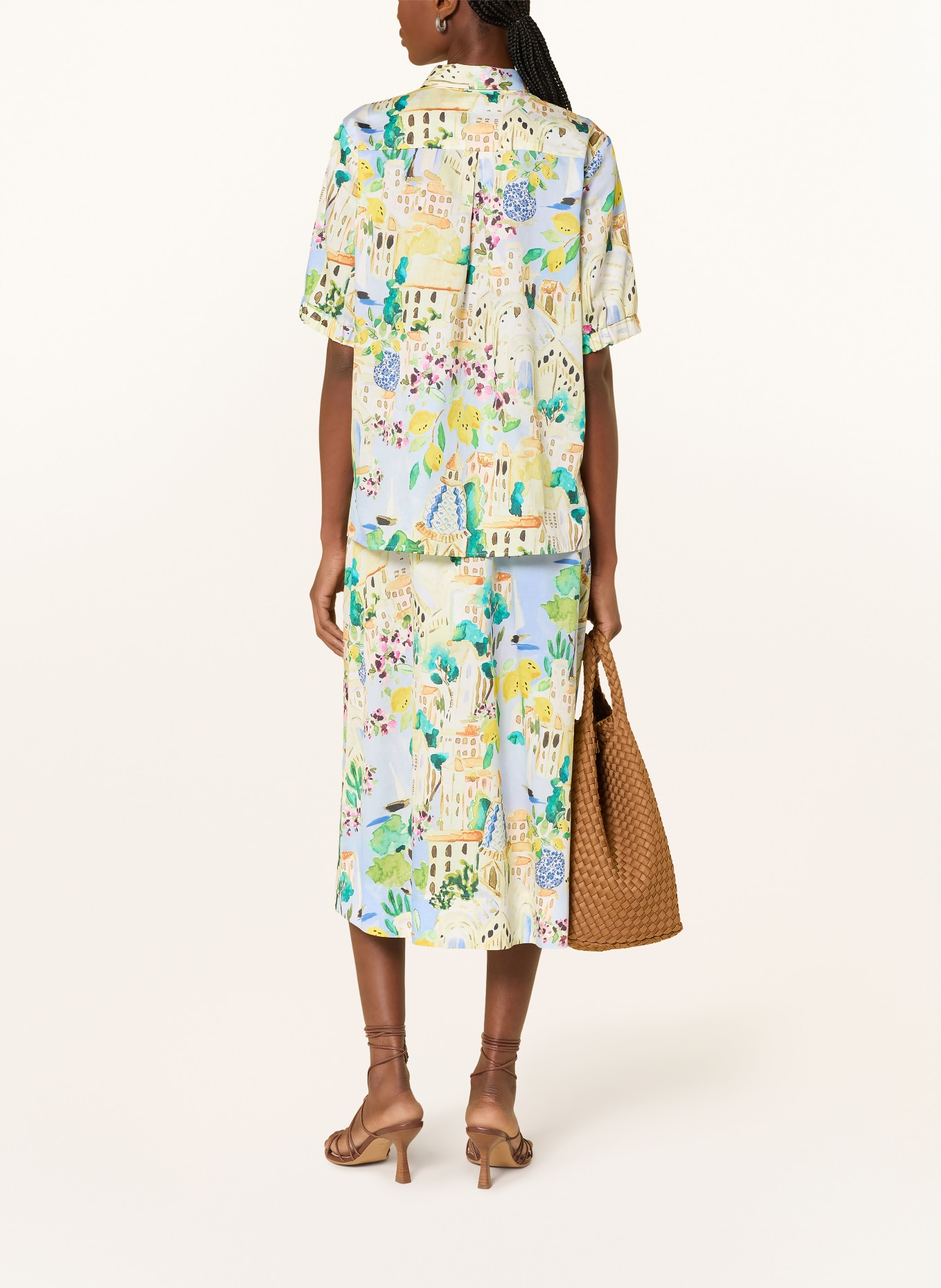 MILANO ITALY overhemdblouse: LICHTBLAUW / GEEL / GROEN