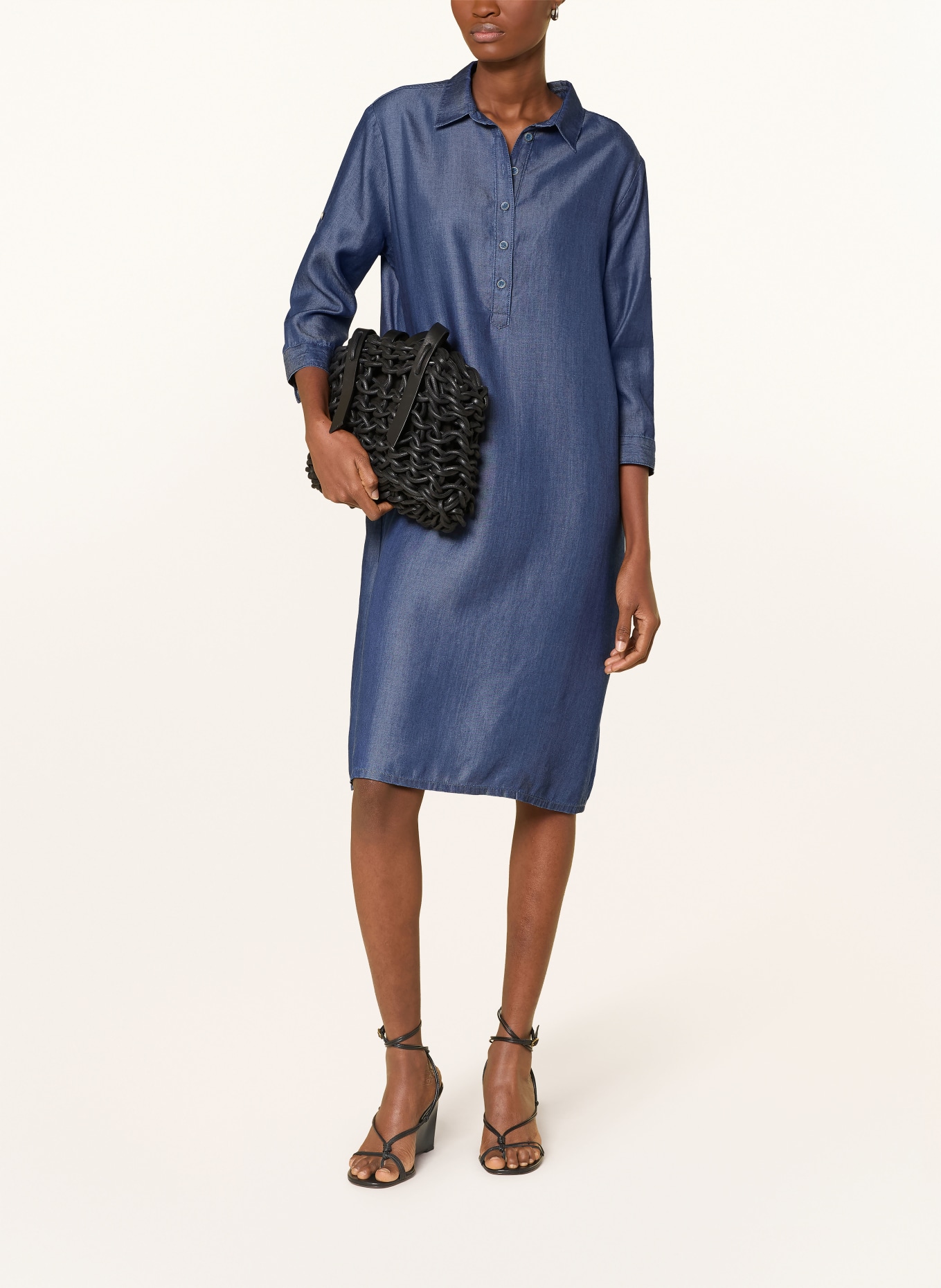 MILANO ITALY Denim-look shirt dress with 3/4 sleeves: BLUE
