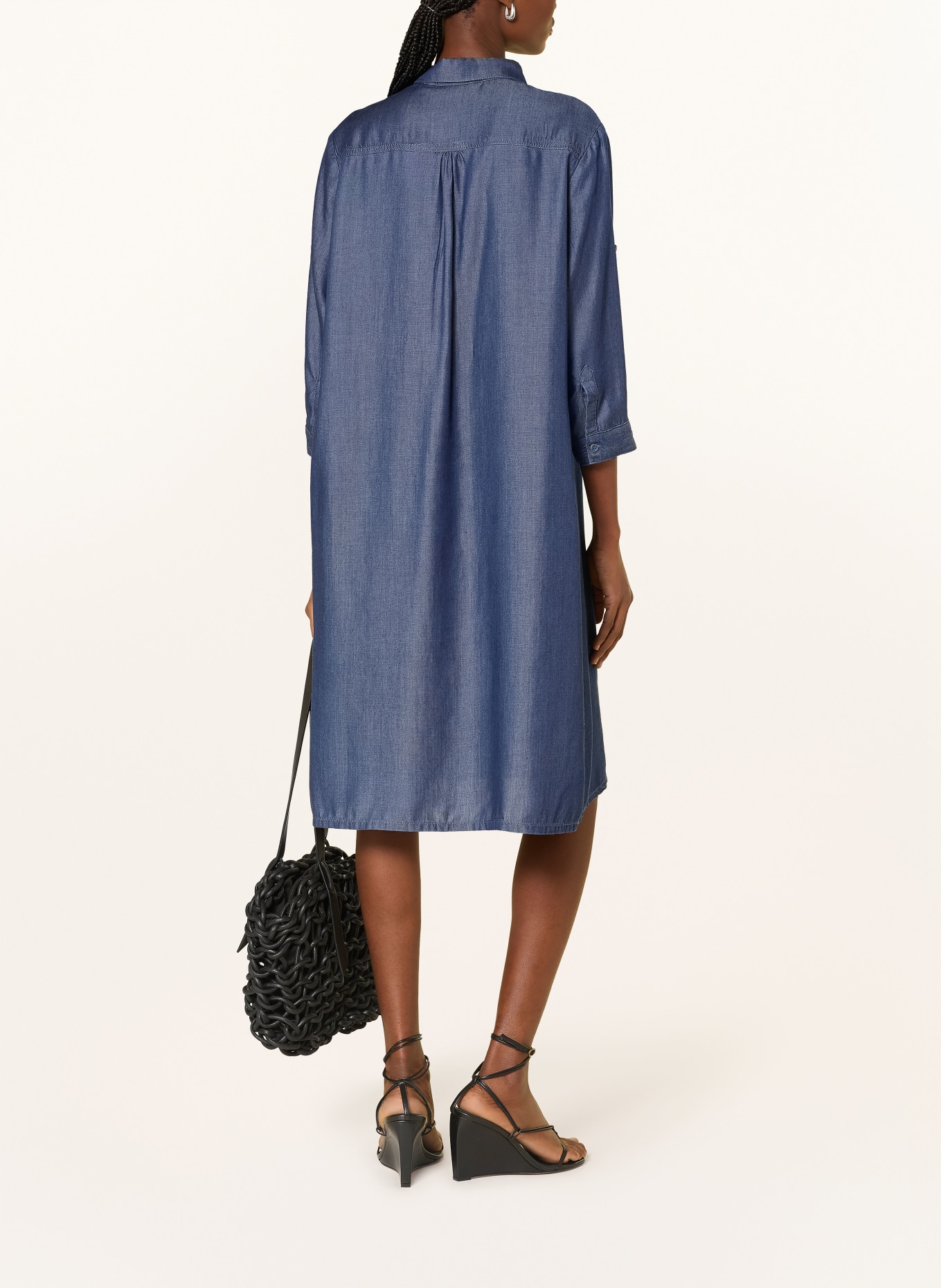MILANO ITALY Denim-look shirt dress with 3/4 sleeves: BLUE
