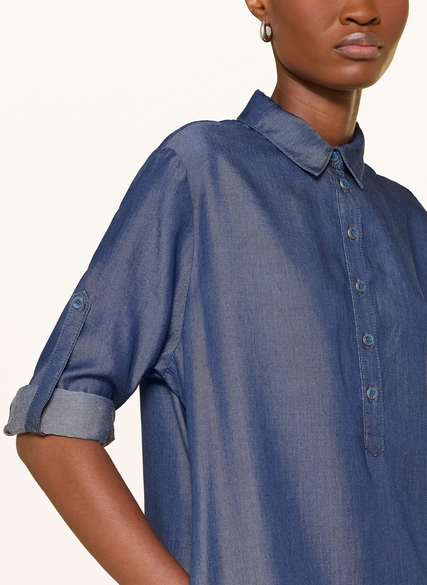 MILANO ITALY Denim-look shirt dress with 3/4 sleeves: BLUE
