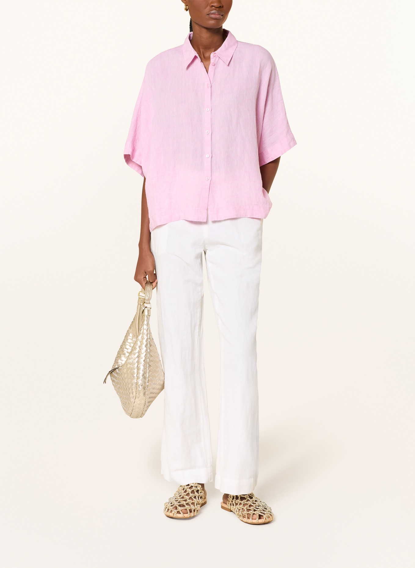 MILANO ITALY Oversized linnen overhemdblouse: ROZE