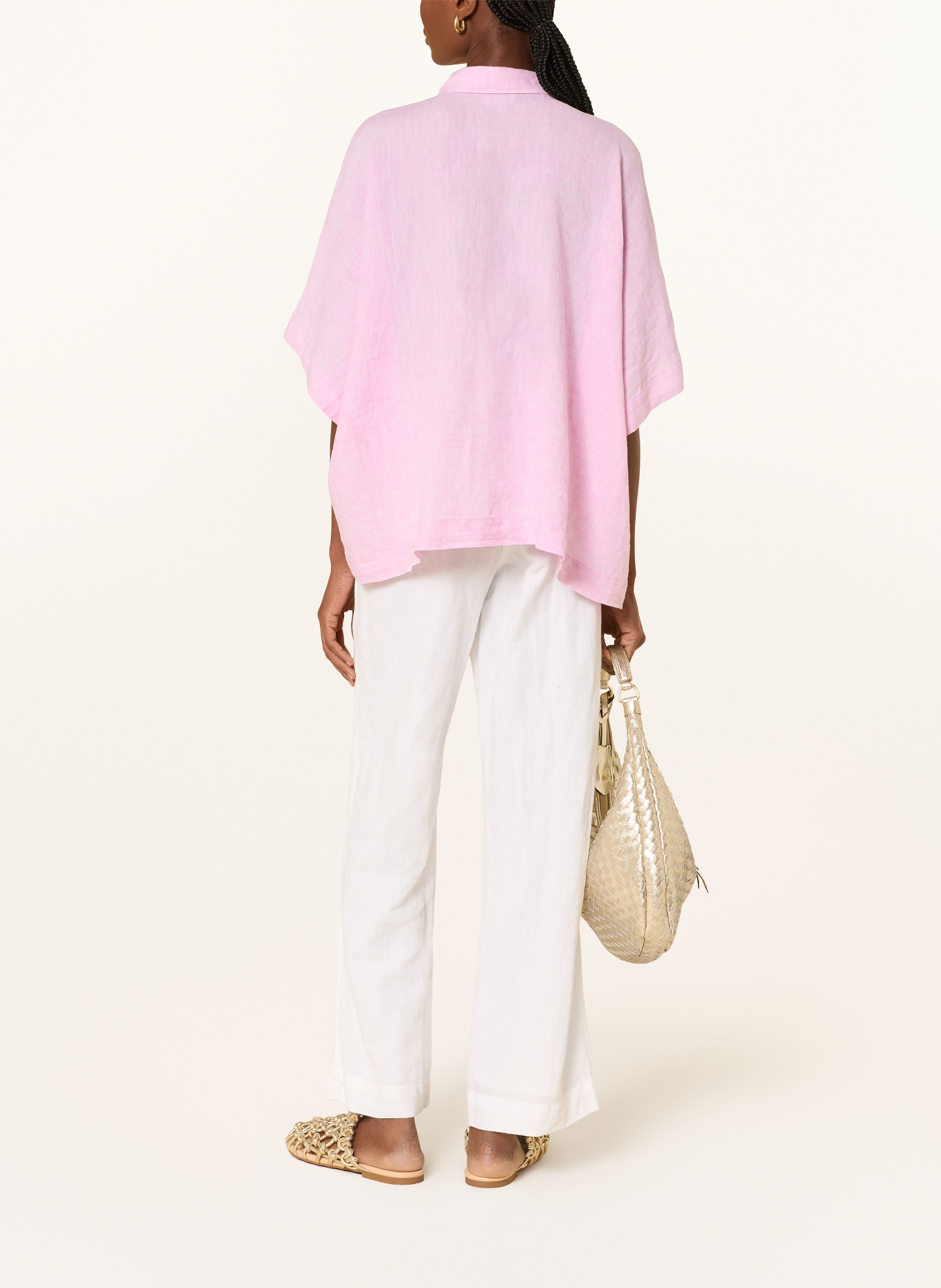 MILANO ITALY Oversized linnen overhemdblouse: ROZE
