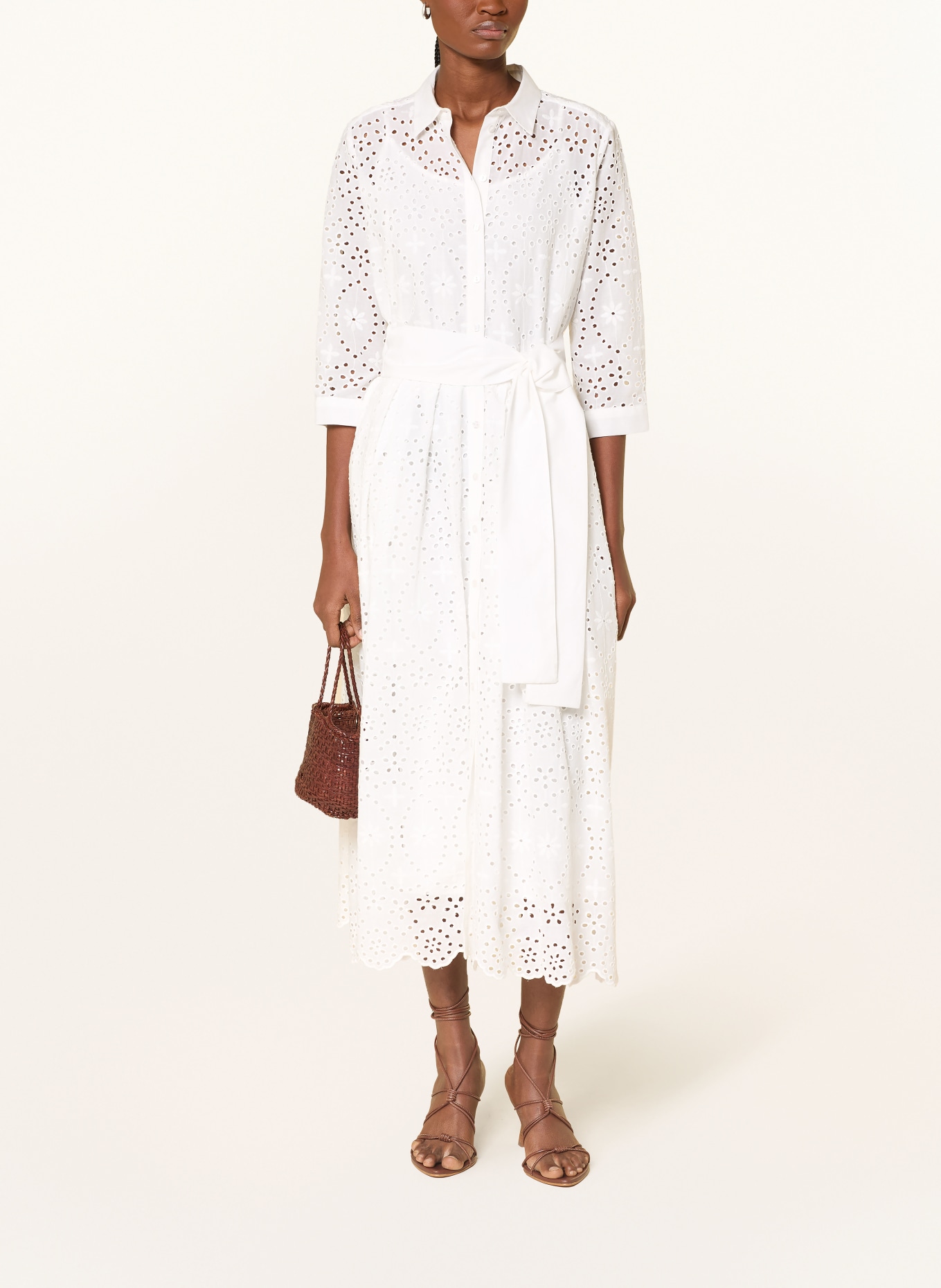 MILANO ITALY Hemdblusenkleid aus Lochspitze mit 3/4-Arm: WEISS