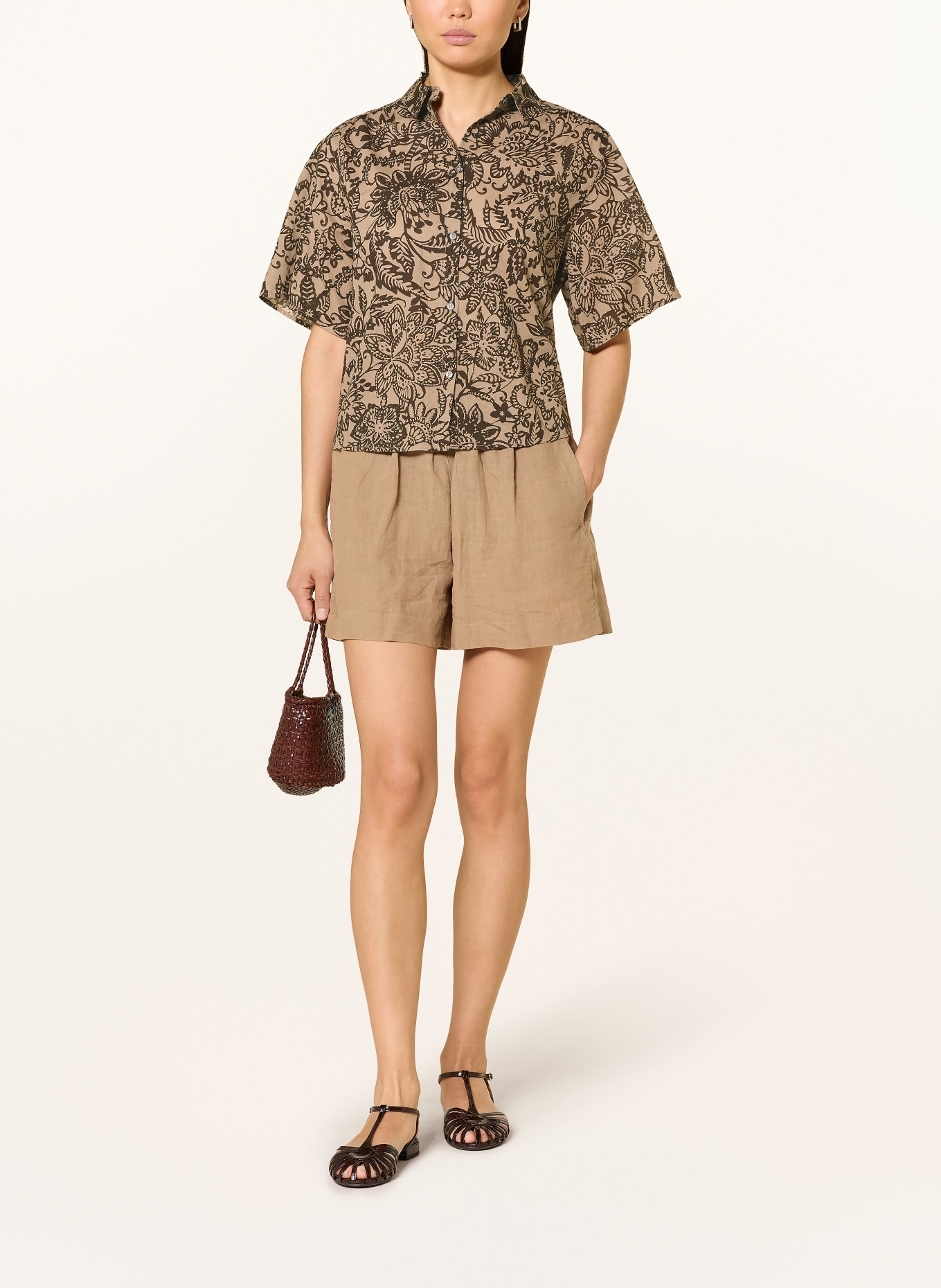 Marc O'Polo overhemdblouse: BEIGE / MARRON FONCÉ