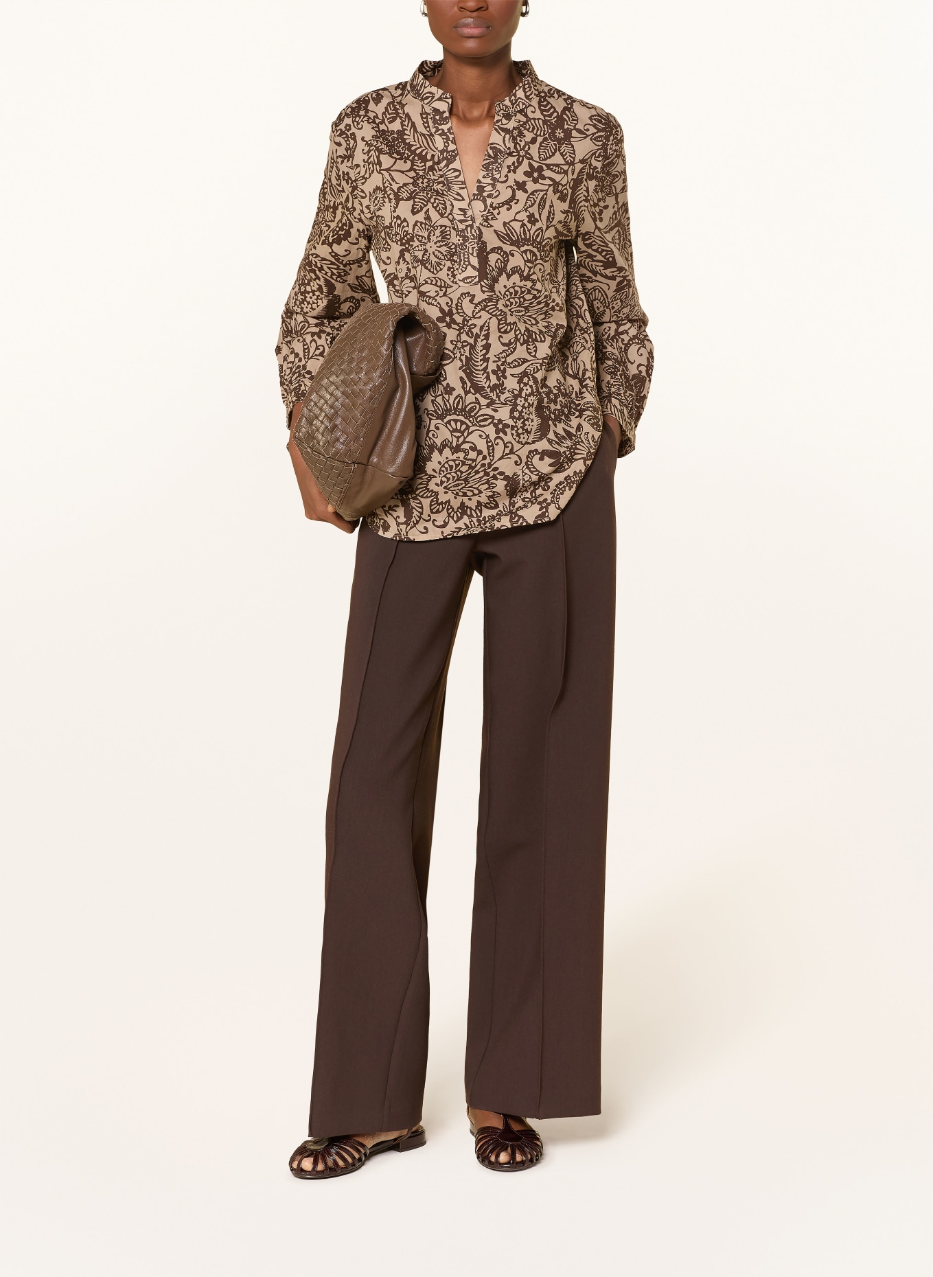 Marc O'Polo Blusenshirt: BEIGE / DUNKELBRAUN