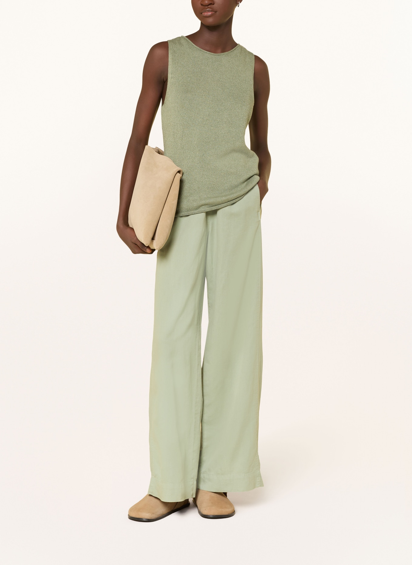 Marc O'Polo Spodnie z materiału typu marlene: JASNOZIELONY