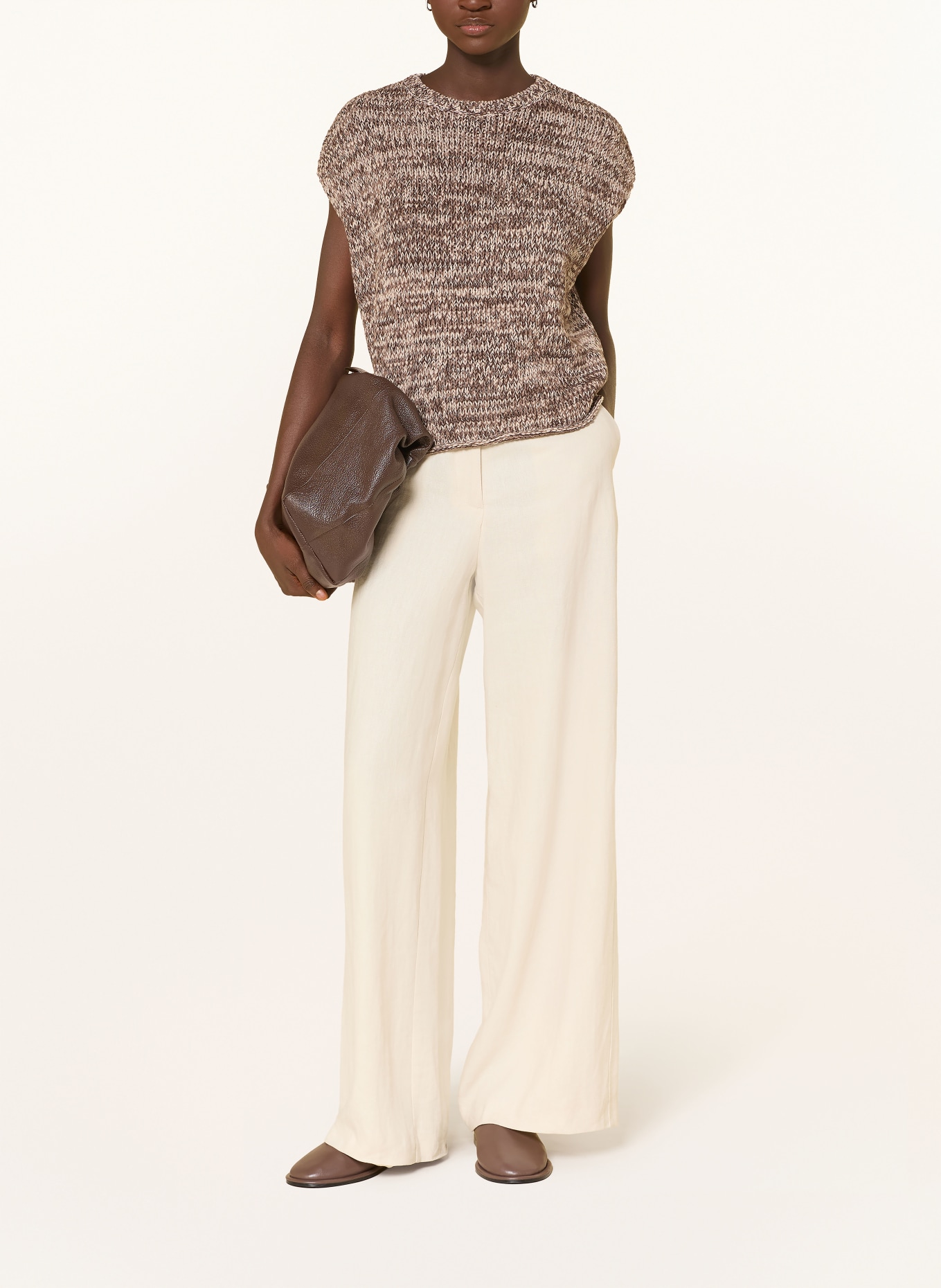 Marc O'Polo koszulka z dzianiny: CIEMNOBRĄZOWY / CAMELOWY / BIAŁY