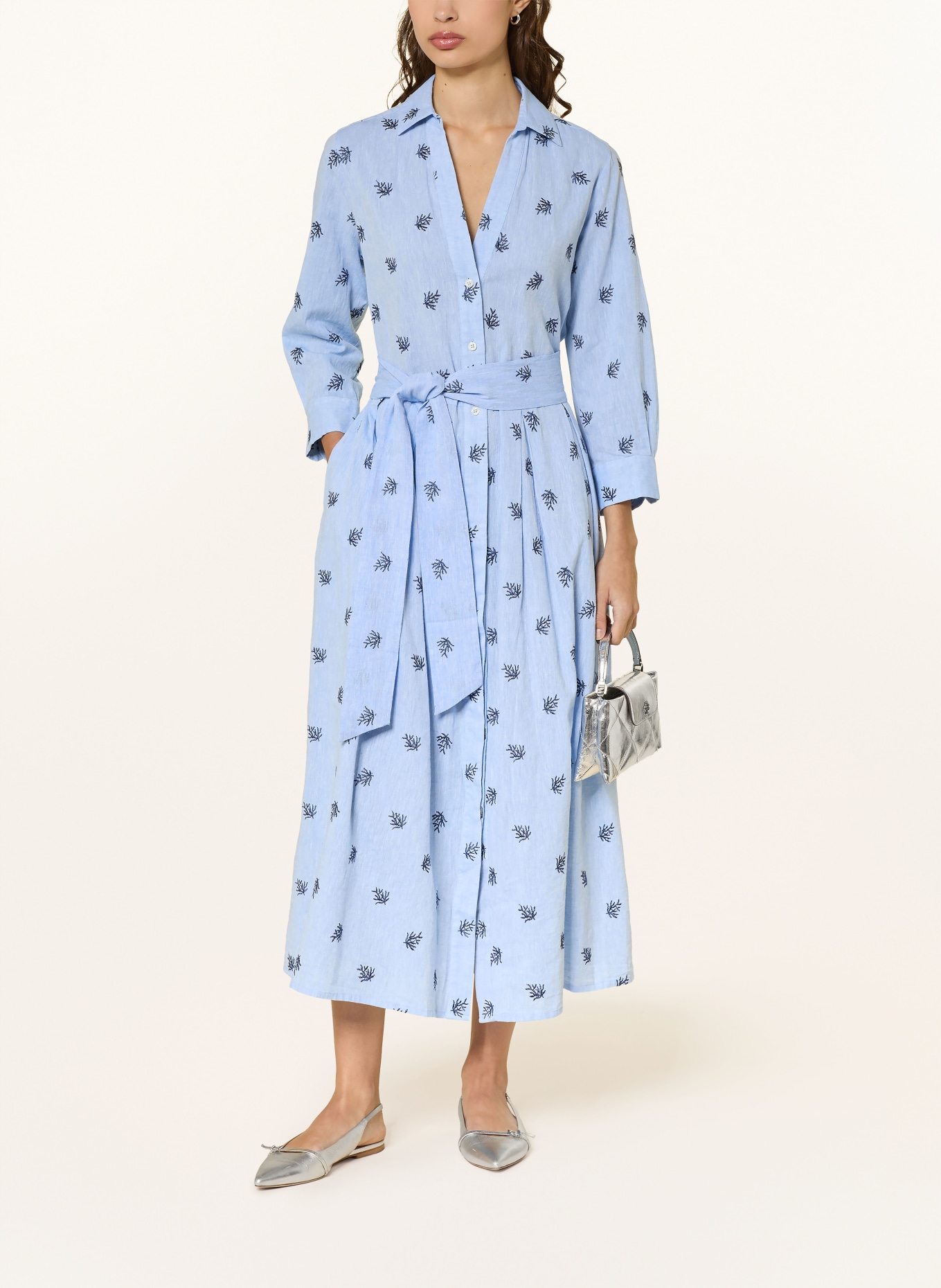 0039 ITALY Košilové šaty JULENE s lnem: TMAVĚ MODRÁ / TMAVĚ MODRÁ