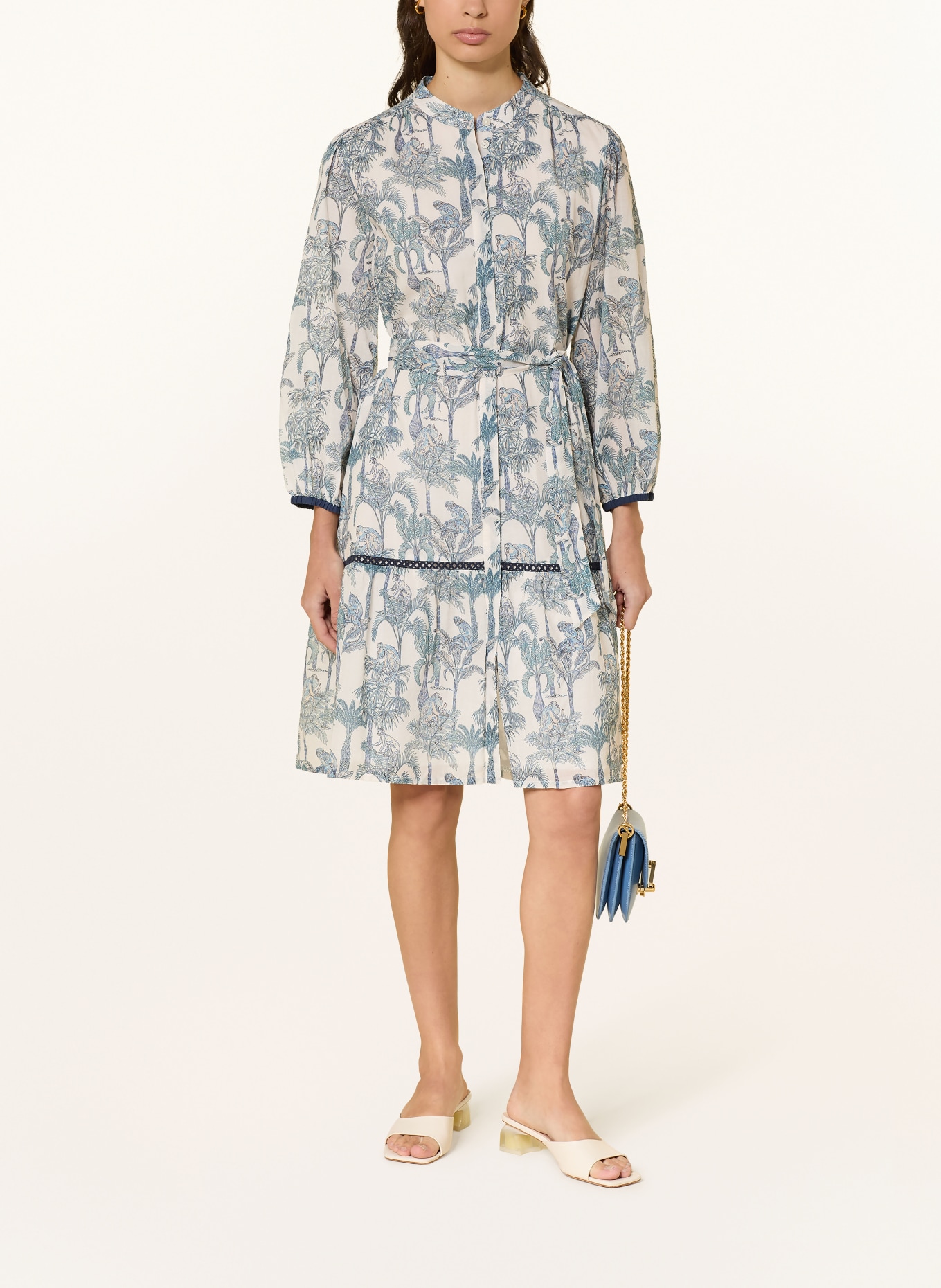 0039 ITALY Košilové šaty MILO s 3/4 rukávy a krajkou: KRÉMOVÁ / BÉŽOVÁ / ČERNOŠEDÁ