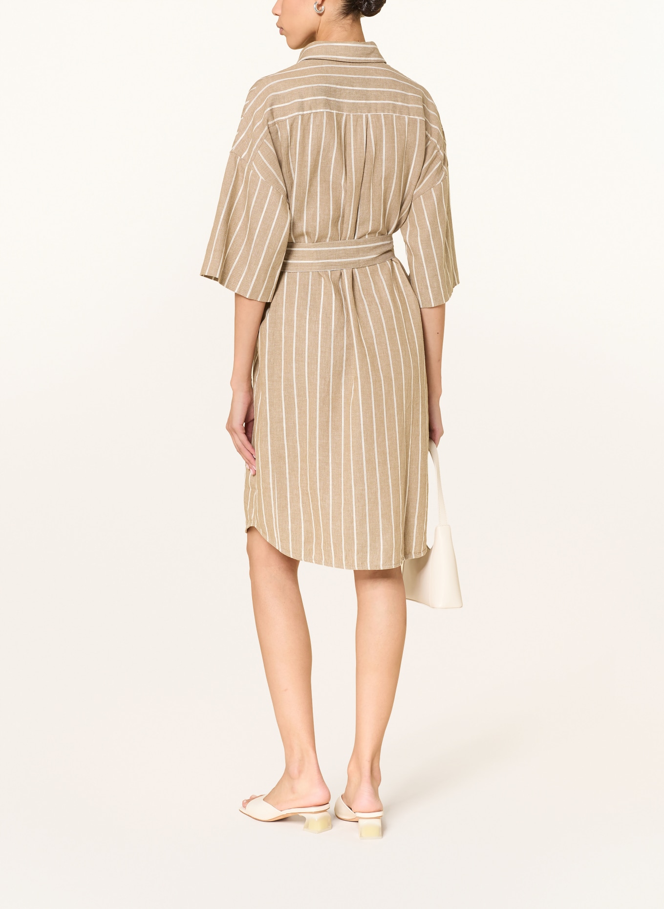 0039 ITALY Lněné šaty s 3/4 rukávy: BÉŽOVÁ / ZLATÁ / BÍLÁ