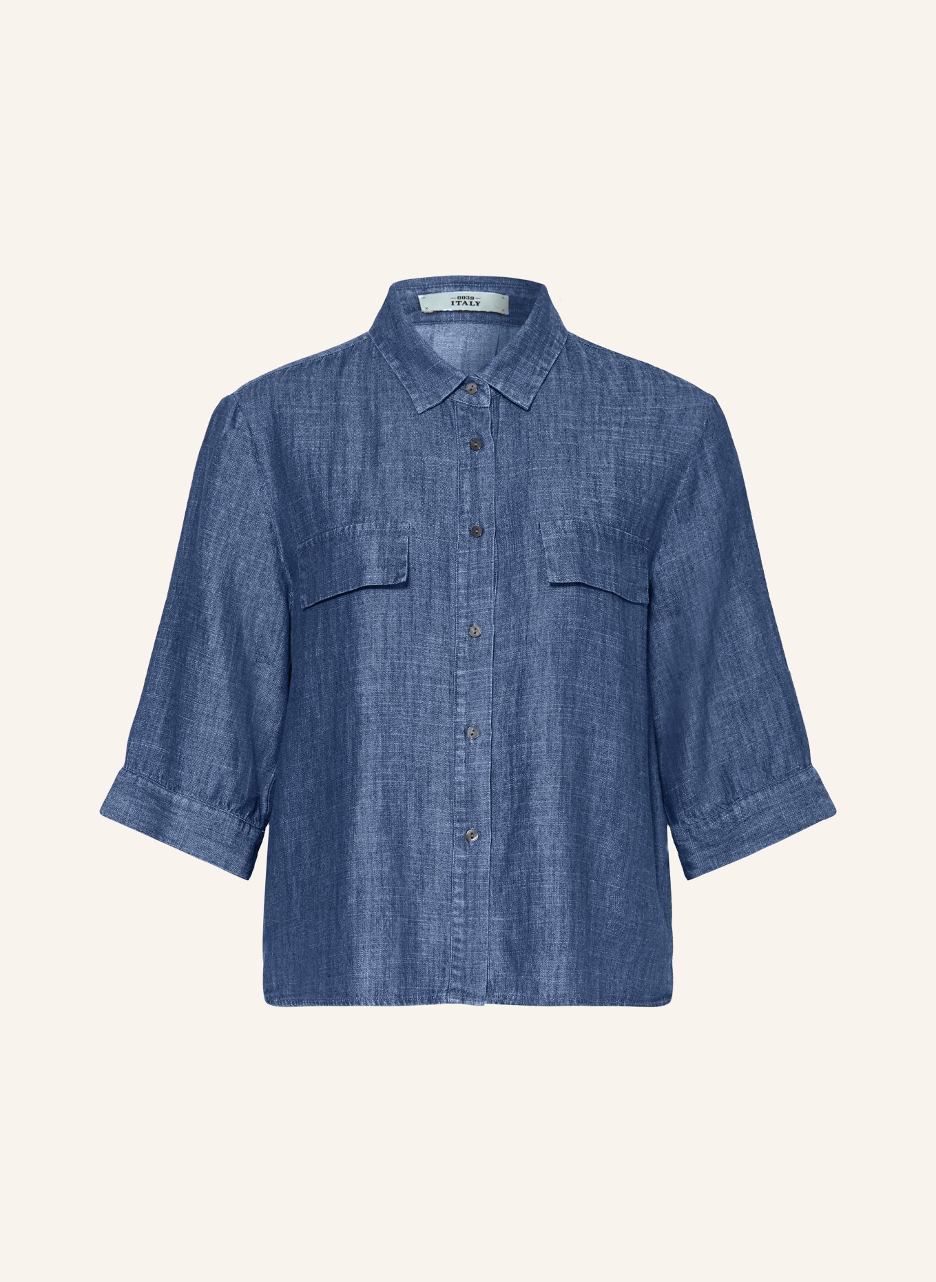 0039 ITALY Chemisier à manches 3/4 aspect jean: BLEU FONCÉ