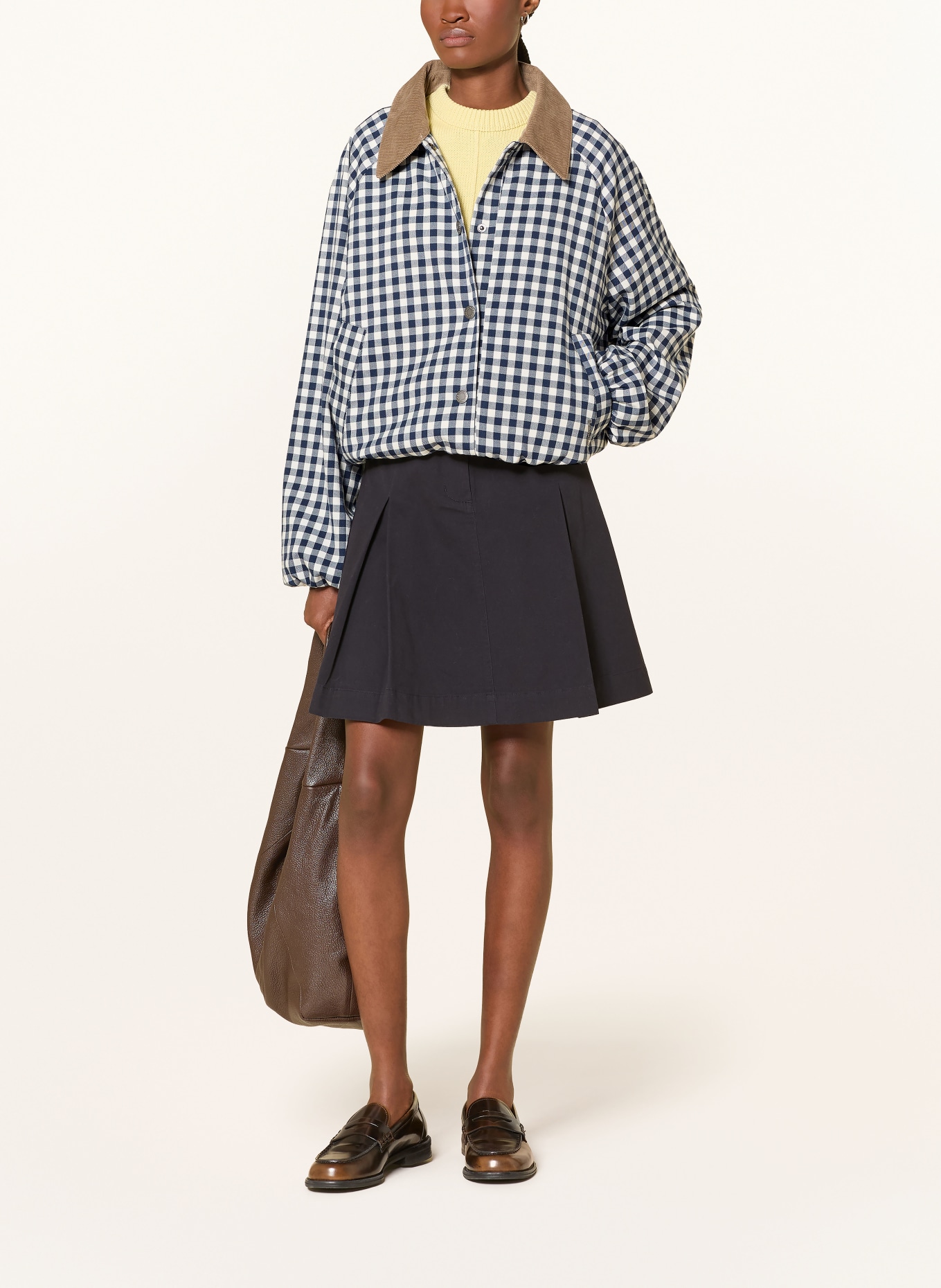 Barbour Boxy jacket: DARK BLUE / LIGHT BROWN / WHITE