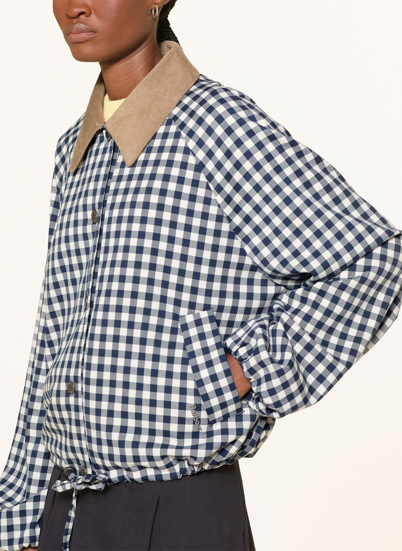 Barbour Boxy jacket: DARK BLUE / LIGHT BROWN / WHITE