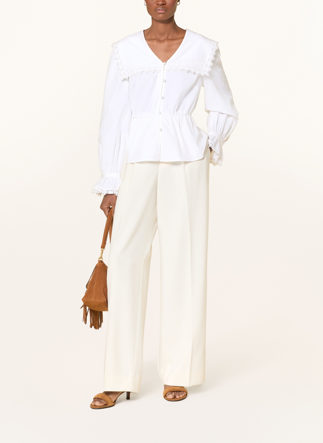 Barbour Bluse mit Spitze und Rüschen: ECRU