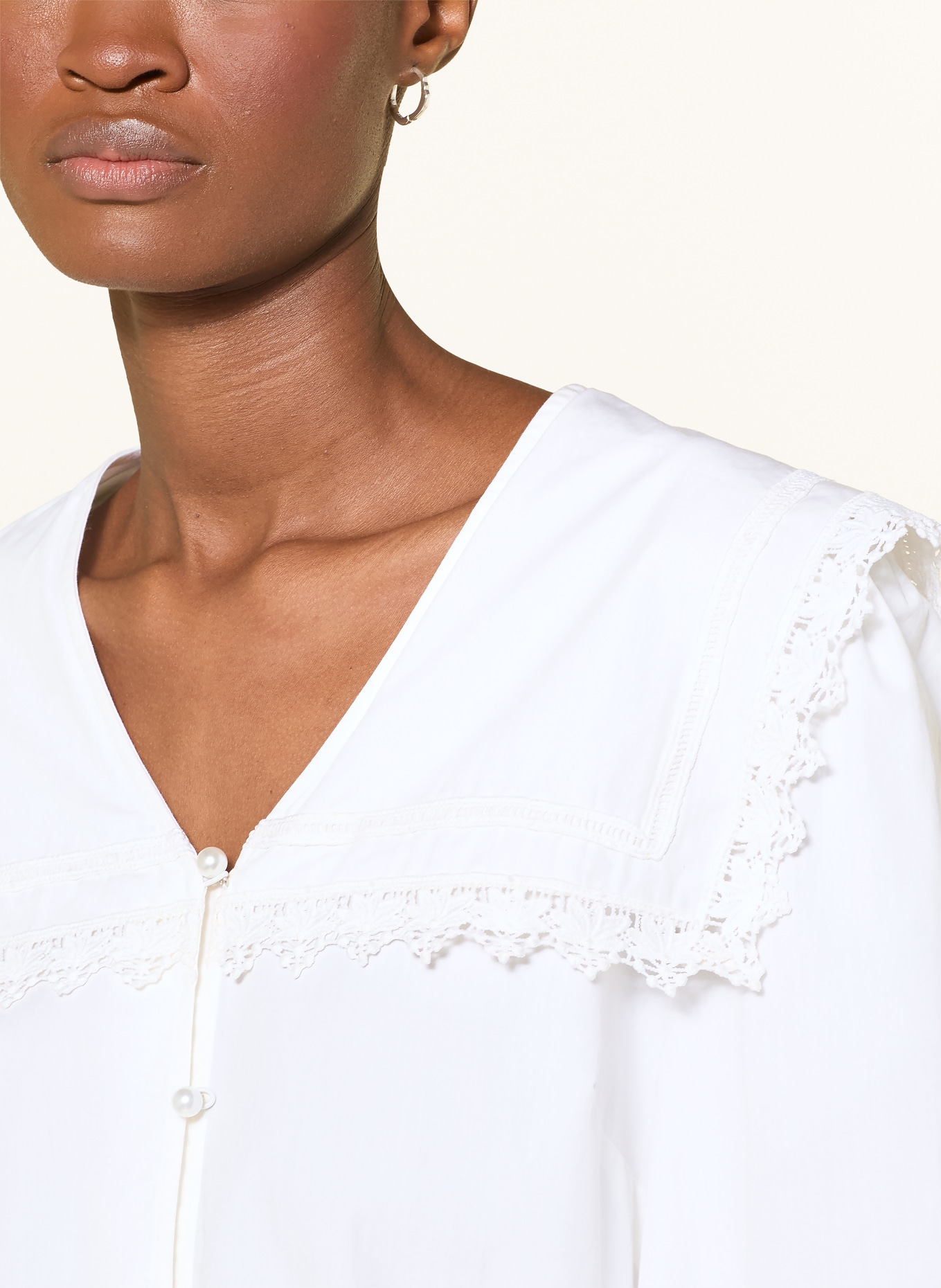 Barbour Bluse mit Spitze und Rüschen: ECRU