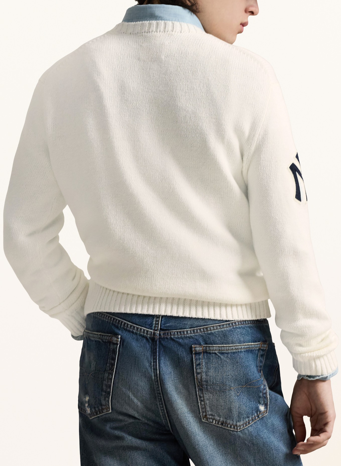 POLO RALPH LAUREN Pullover mit Leinen: WEISS / BLAU