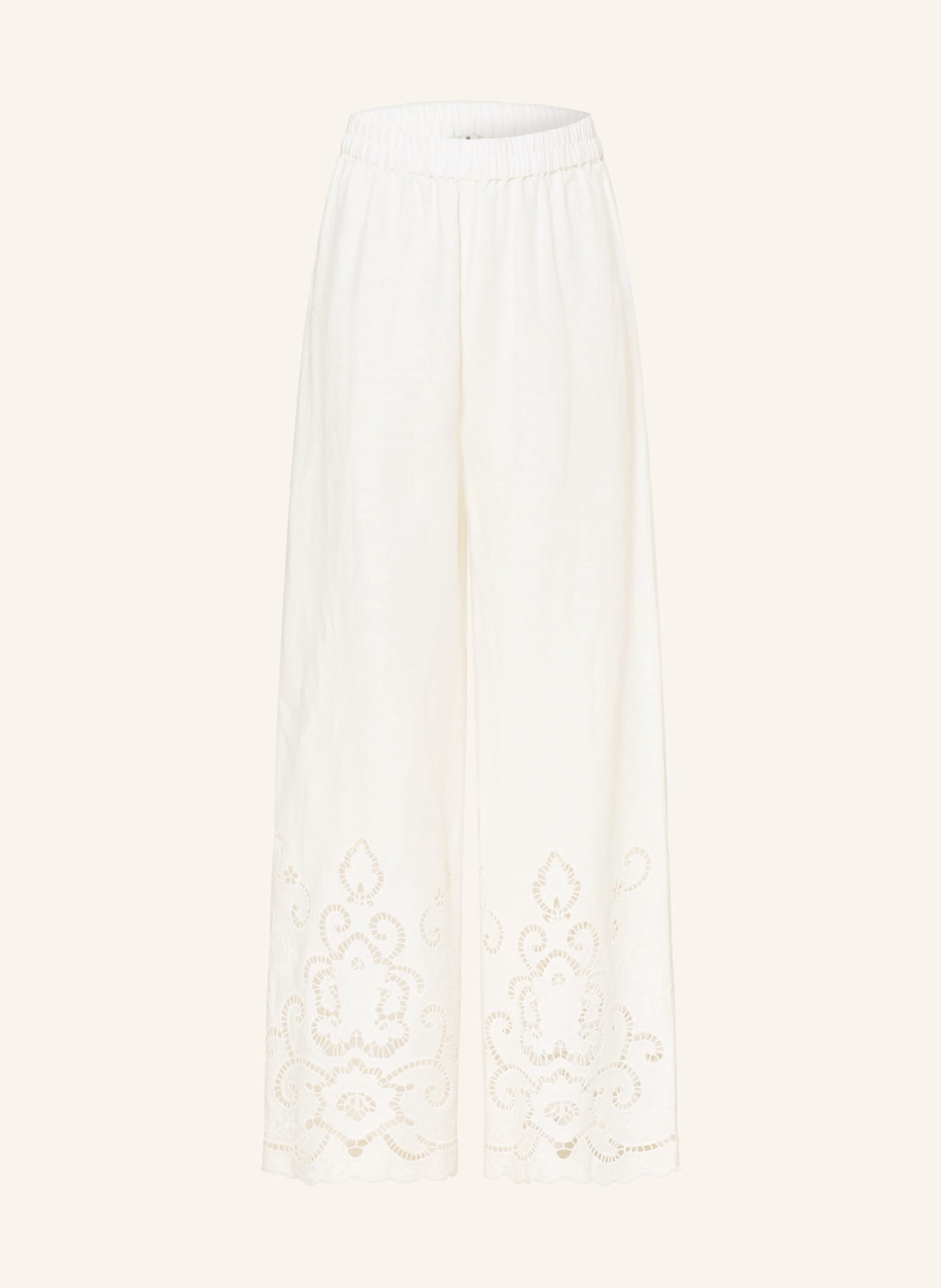 ANGOOR Marlenehose CARINA aus Leinen mit Lochspitze: ECRU