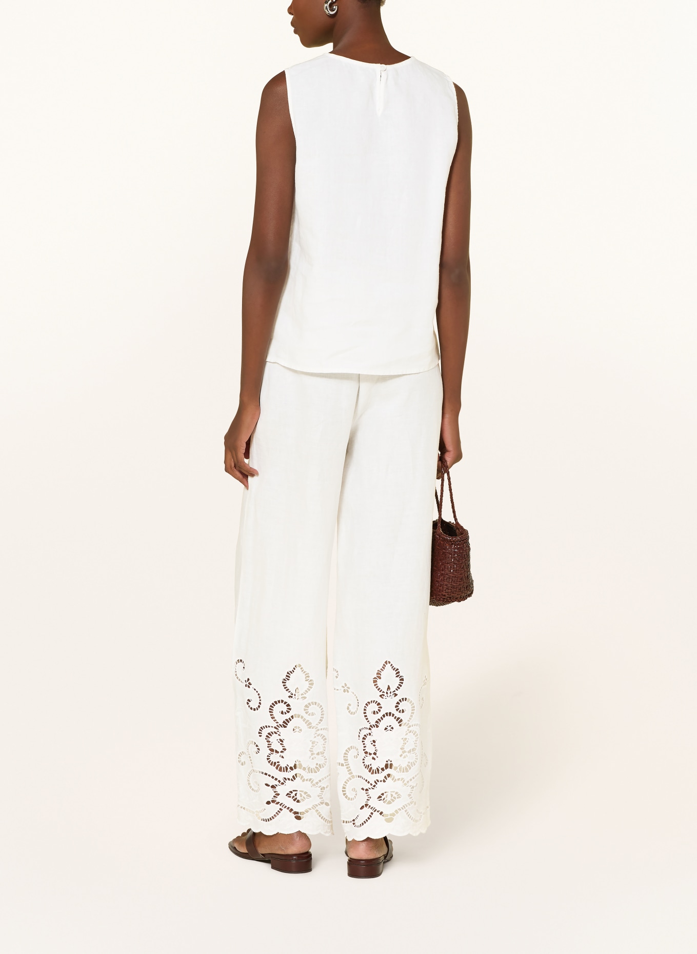 ANGOOR Marlenehose CARINA aus Leinen mit Lochspitze: ECRU