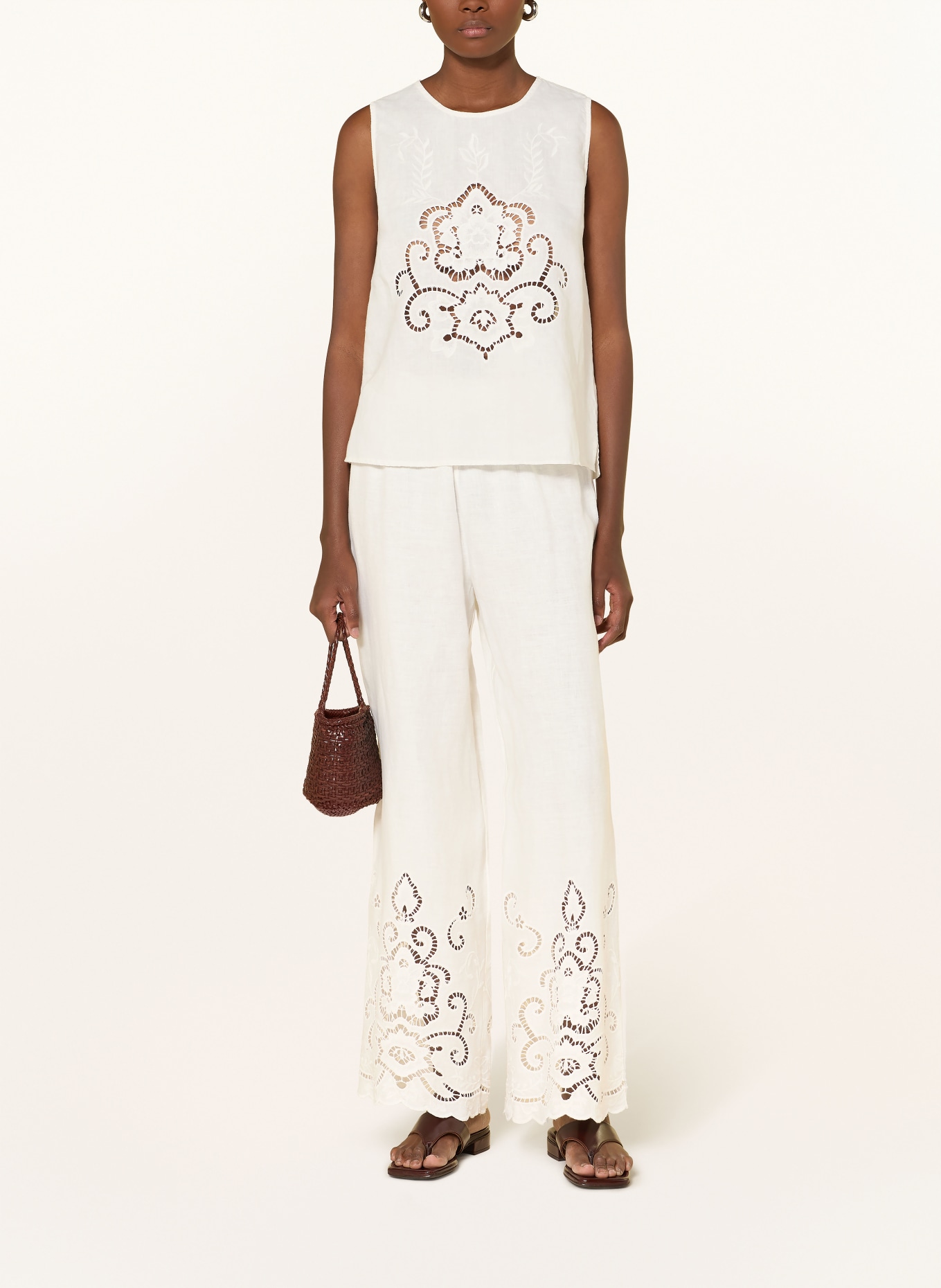 ANGOOR Top en lin COSIMO avec dentelle ajourée: BLANC