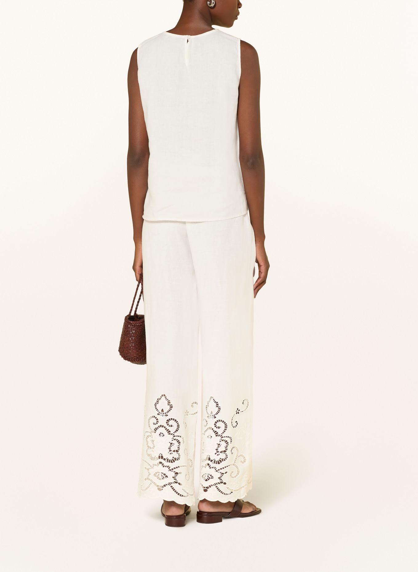 ANGOOR Top en lin COSIMO avec dentelle ajourée: BLANC