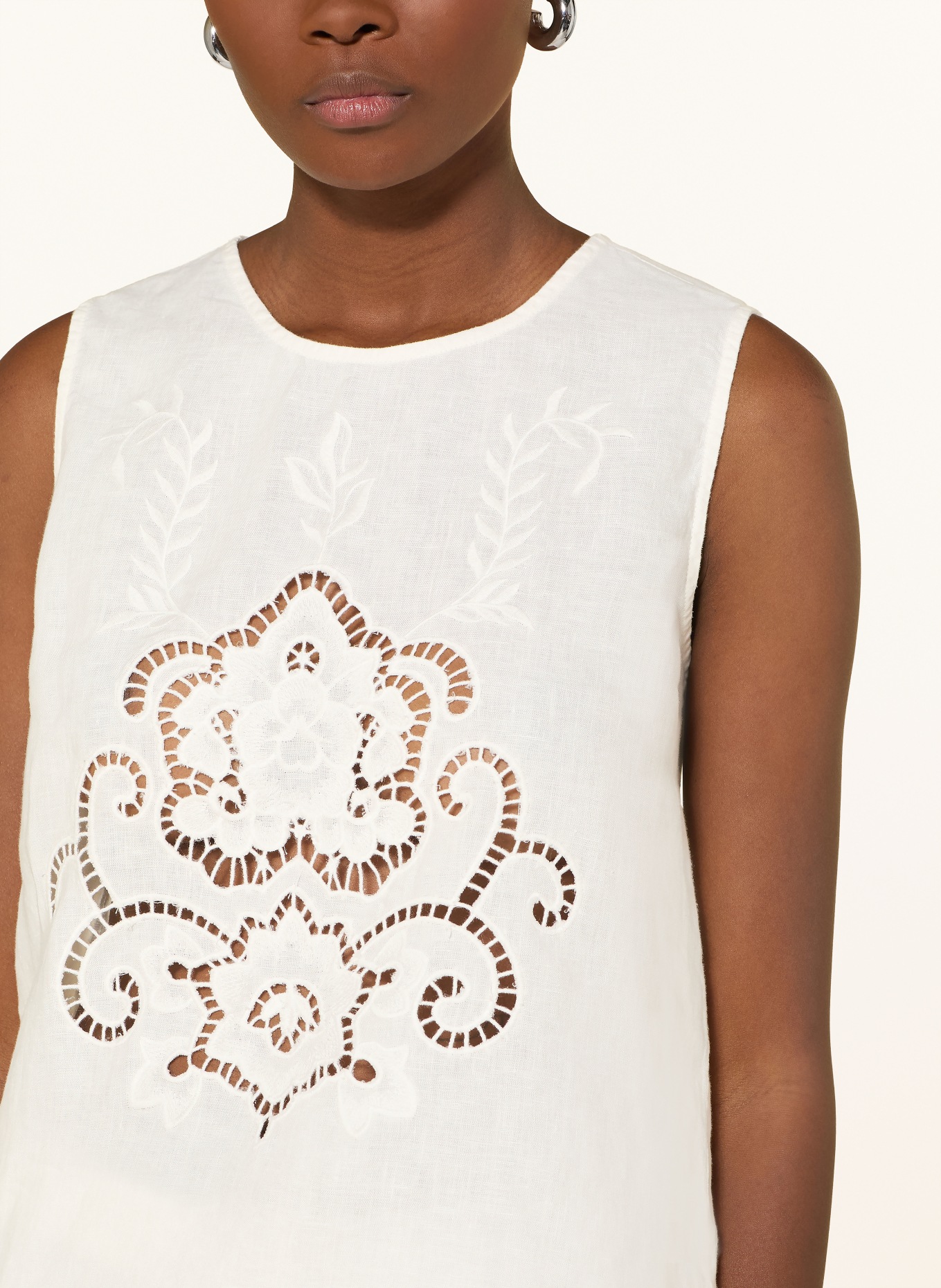 ANGOOR Top en lin COSIMO avec dentelle ajourée: BLANC