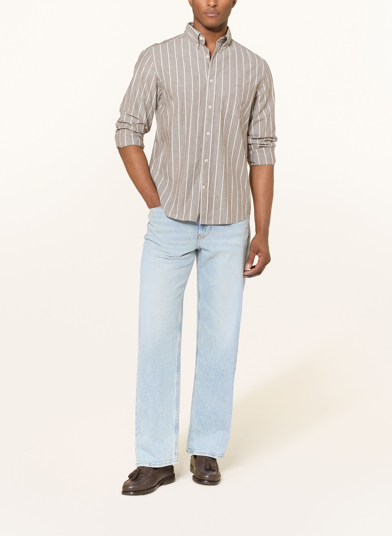 GANT Chemise coupe classique: MARRON CLAIR / BLANC