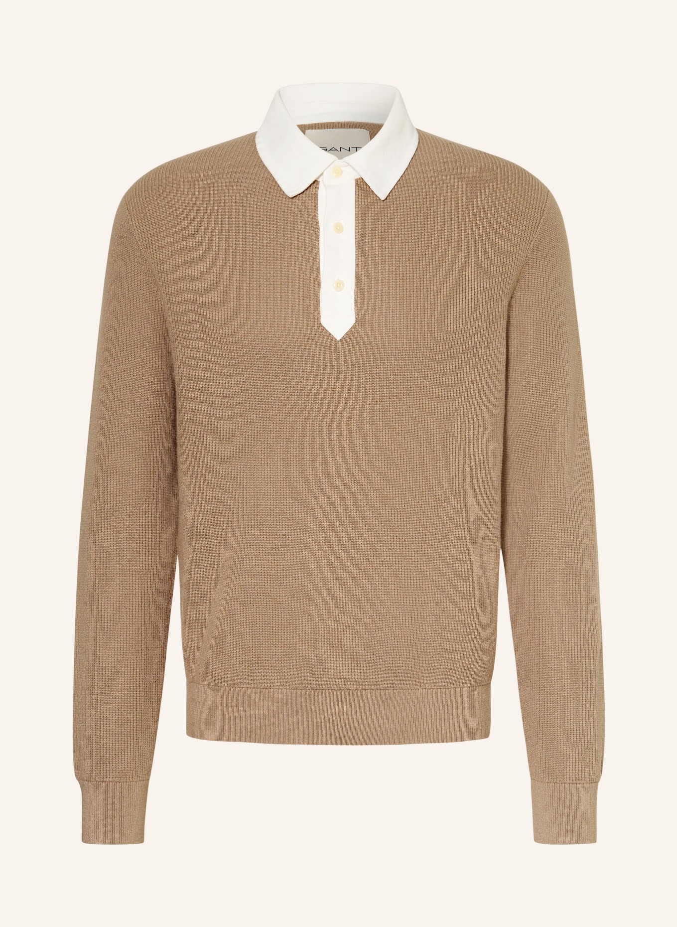 GANT Gebreid rugbyshirt: TAUPE / WIT