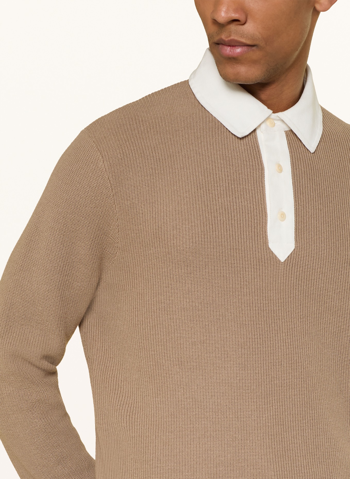 GANT Gebreid rugbyshirt: TAUPE / WIT