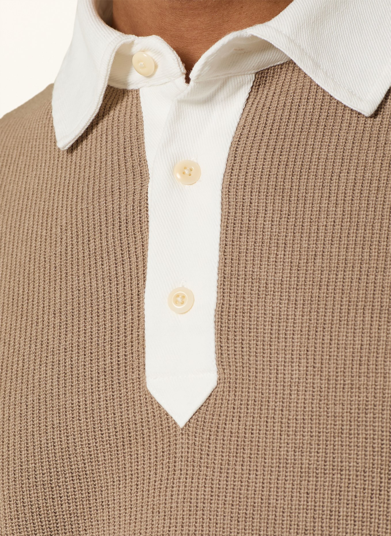 GANT Gebreid rugbyshirt: TAUPE / WIT