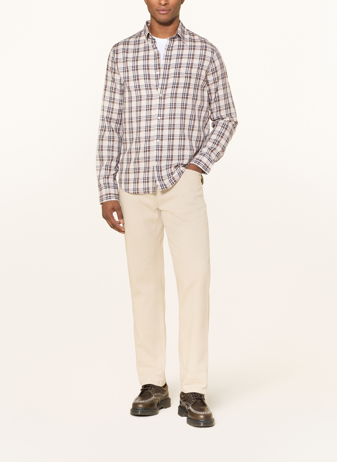 GANT Overhemd Regular Fit: LICHTBRUIN / BRUIN / ZWART
