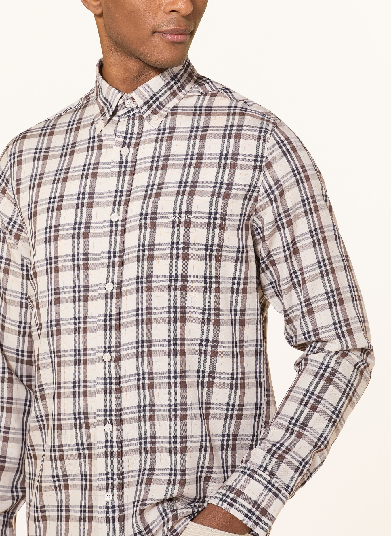 GANT Overhemd Regular Fit: LICHTBRUIN / BRUIN / ZWART