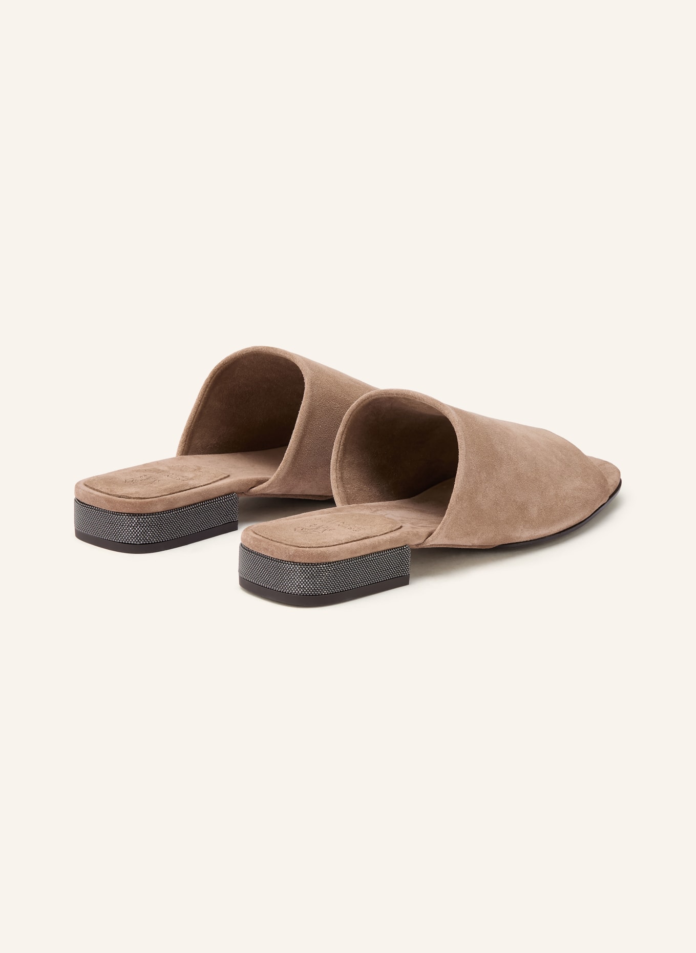 BRUNELLO CUCINELLI Pantoletten mit Schmuckperlen: CAMEL