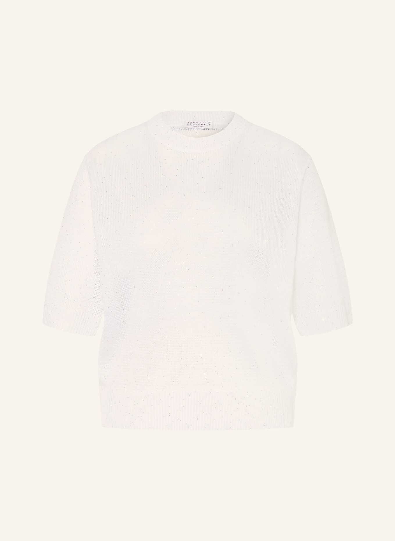 BRUNELLO CUCINELLI Pletené tričko z lnu s flitry: BÍLÁ / STŘÍBRNÁ