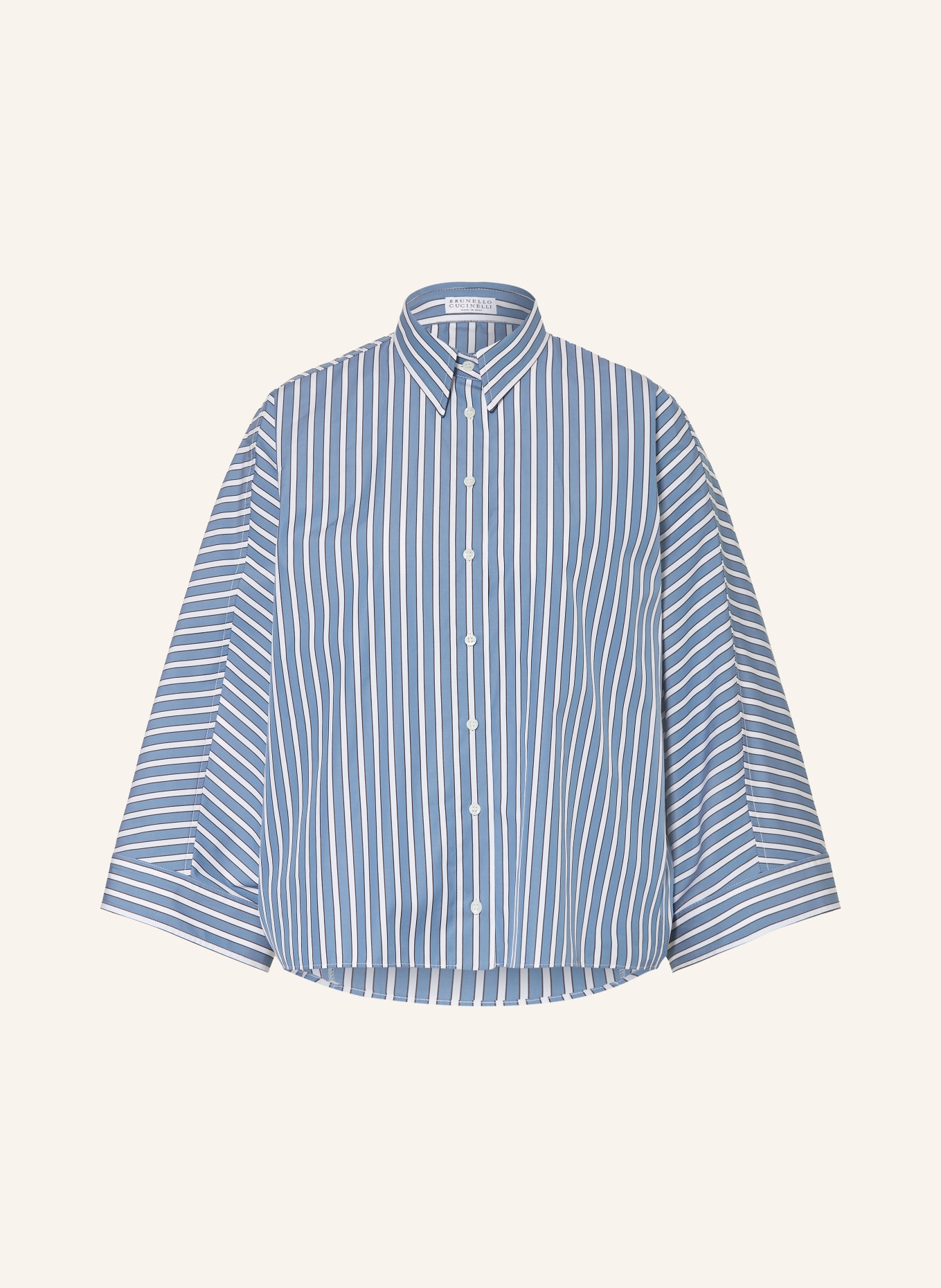 BRUNELLO CUCINELLI Oversized-Hemdbluse mit 3/4-Arm: HELLBLAU / BRAUN / WEISS