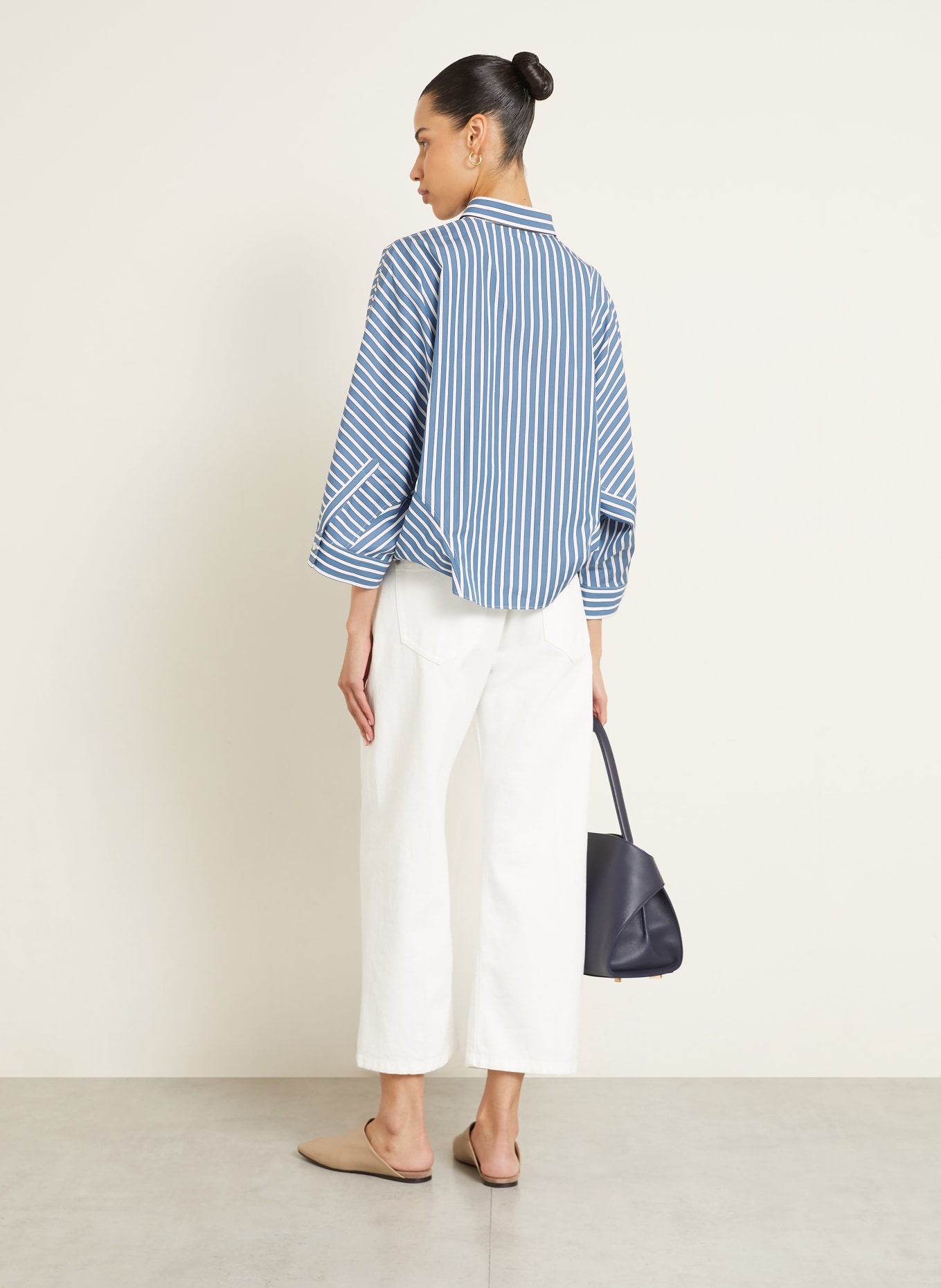 BRUNELLO CUCINELLI Oversized-Hemdbluse mit 3/4-Arm: HELLBLAU / BRAUN / WEISS