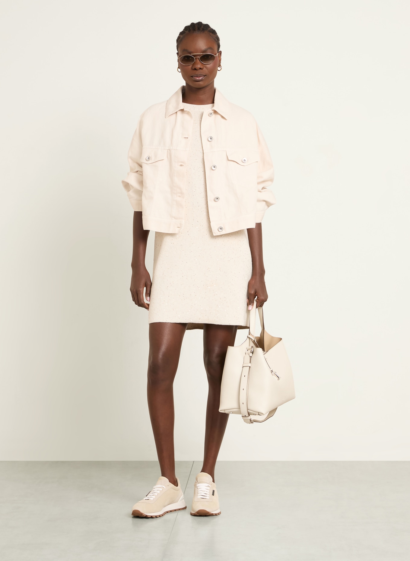 BRUNELLO CUCINELLI Strickkleid mit Pailletten: BEIGE