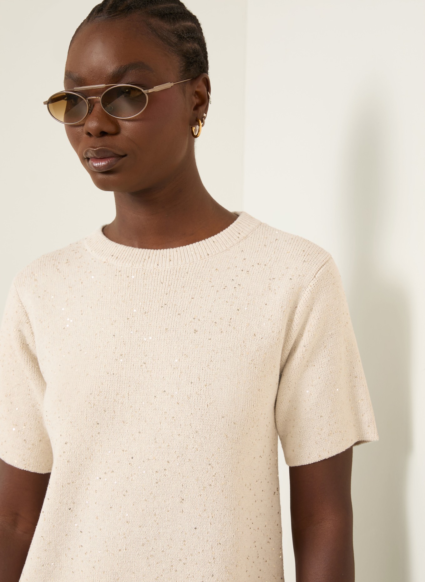 BRUNELLO CUCINELLI Strickkleid mit Pailletten: BEIGE