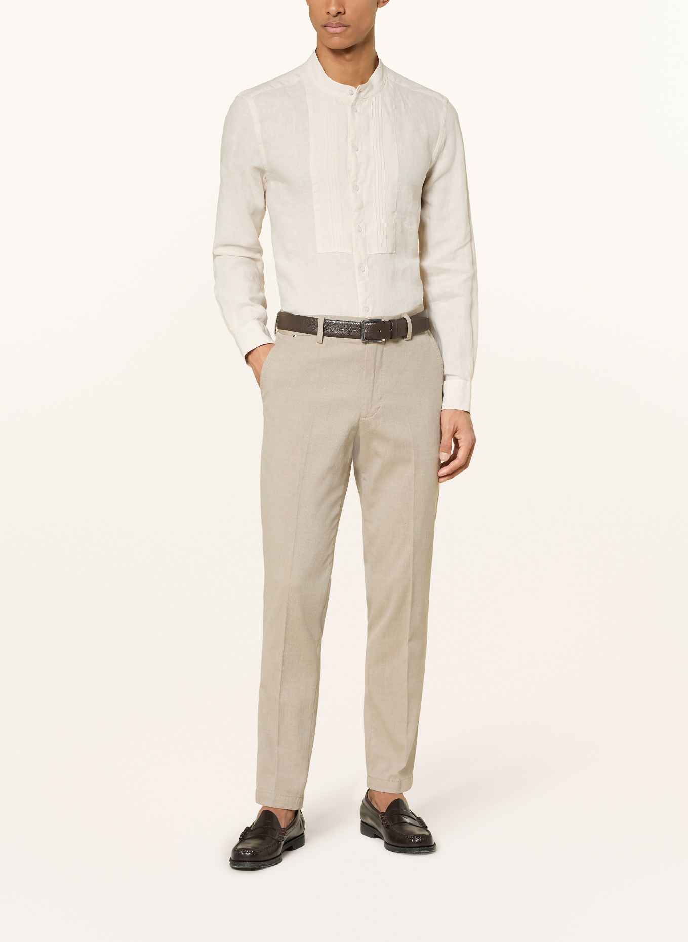 Luis Trenker LUBARNAY regular fit linen shirt with stand-up collar: CREAM
