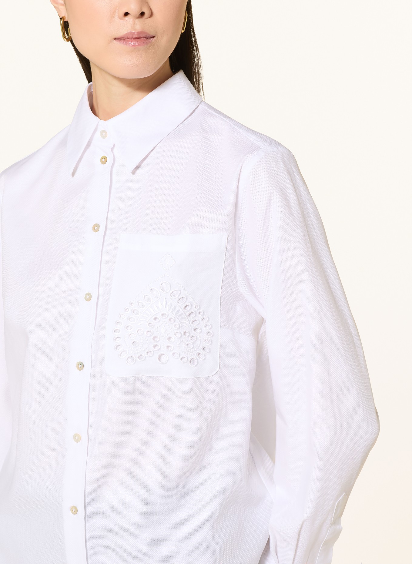 Luis Trenker Hemdbluse LUBARABELLA mit Lochspitze: WEISS
