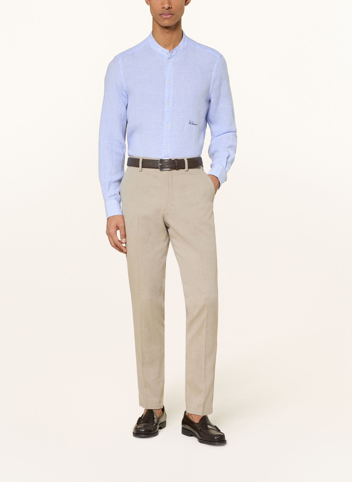 Luis Trenker Lněná košile LUBERNET Regular Fit se stojáčkem: TMAVĚ MODRÁ / BÍLÁ